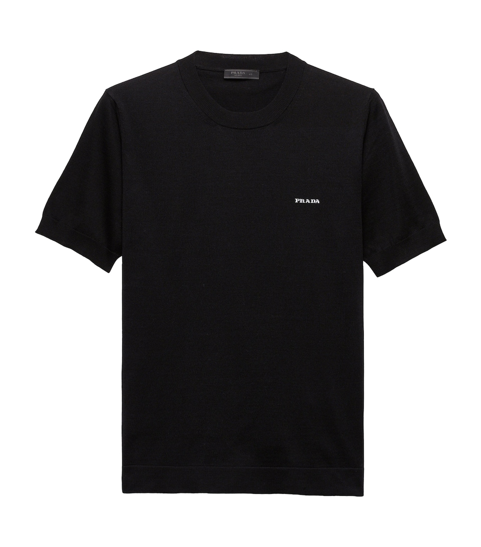 Prada Mens Cotton Logo Short-Sleeve Sweater Black