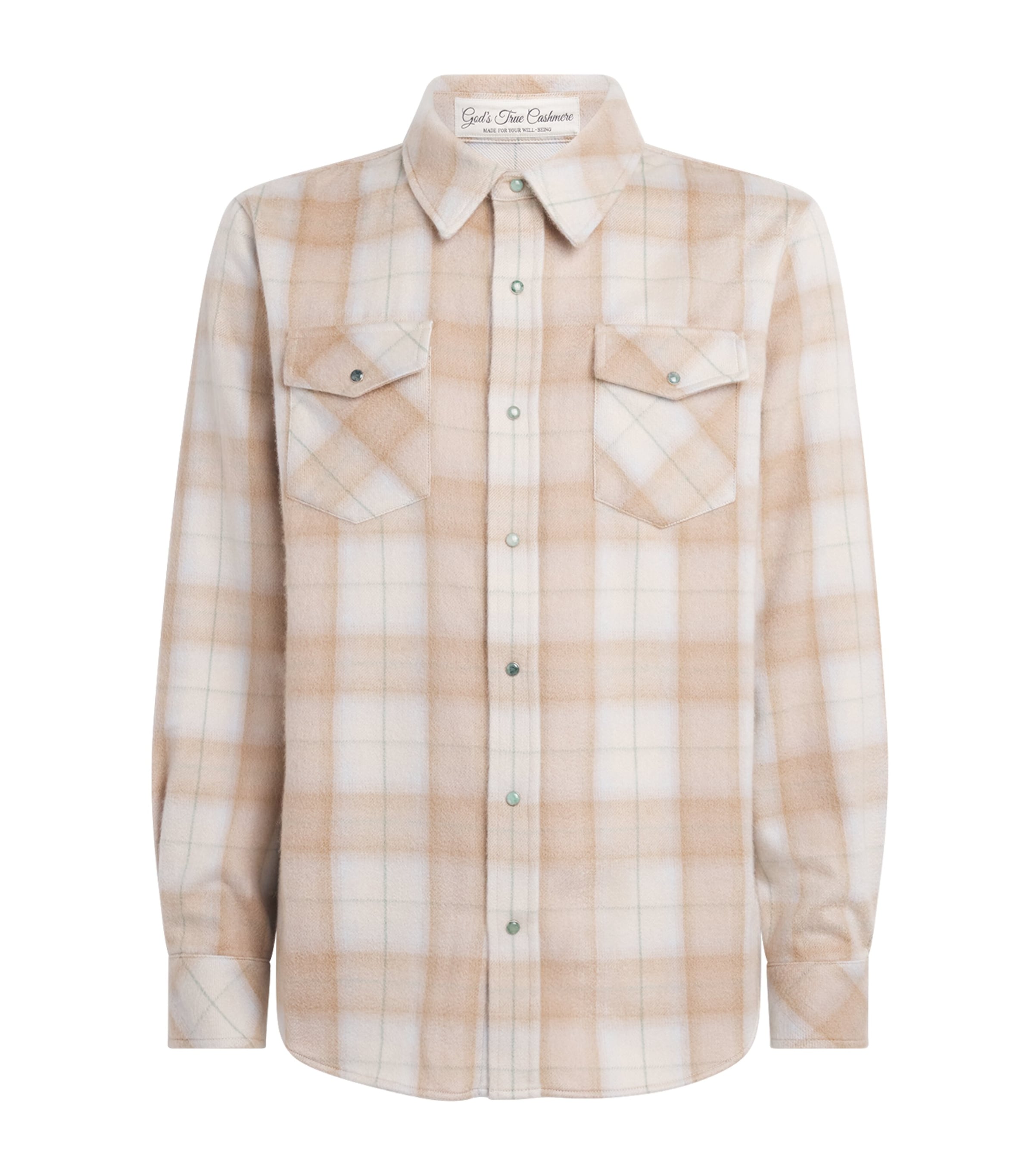 God's True Cashmere Mens Cashmere Tartan Overshirt Champagne