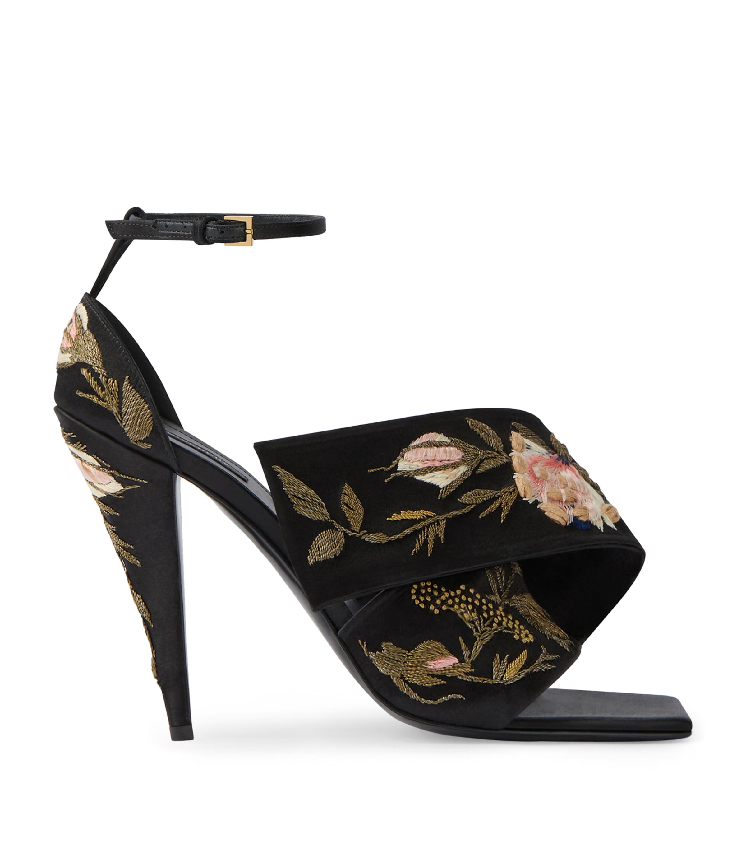 Leather Twisted Ribbon Heeled Sandals 95