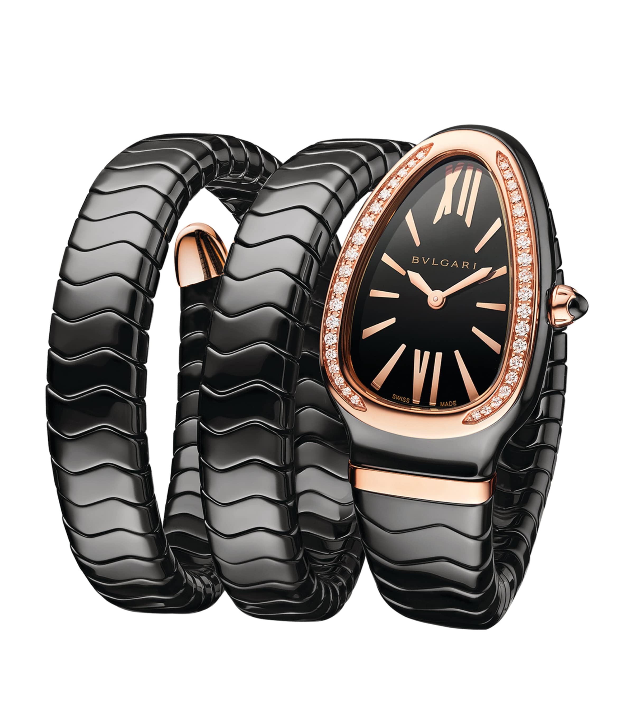 Rose Gold, Black Ceramic and Diamond Serpenti Spiga Watch 35mm