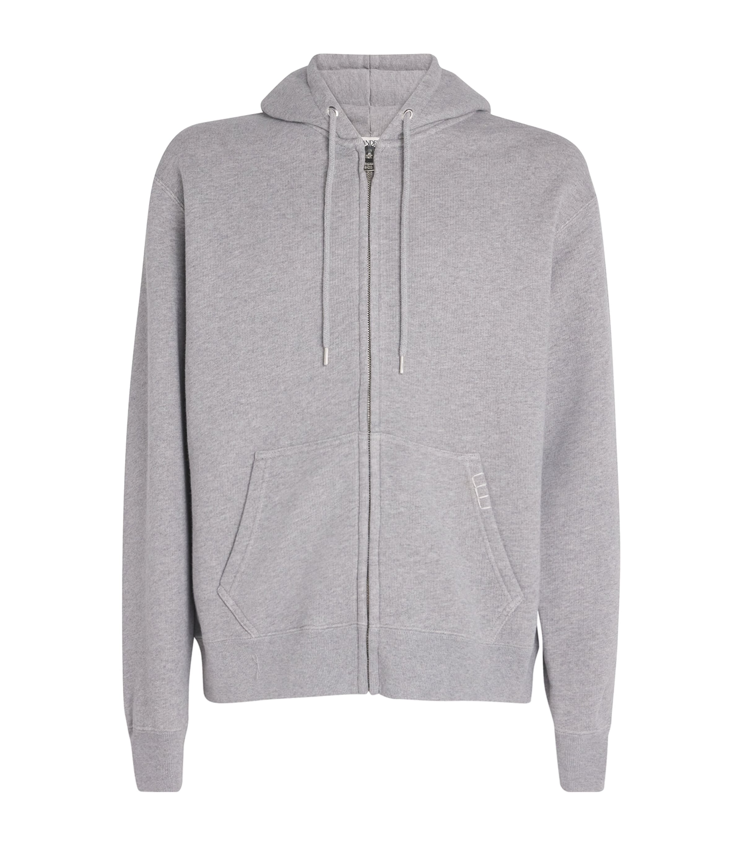 JW Anderson Mens Cotton Zip-Up Hoodie Mid Grey Melange