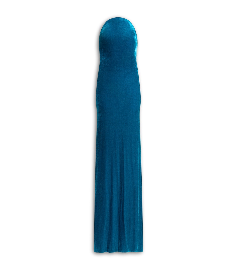 Alaïa Womens Velvet Strapless Sculpture Gown Bleu Canard