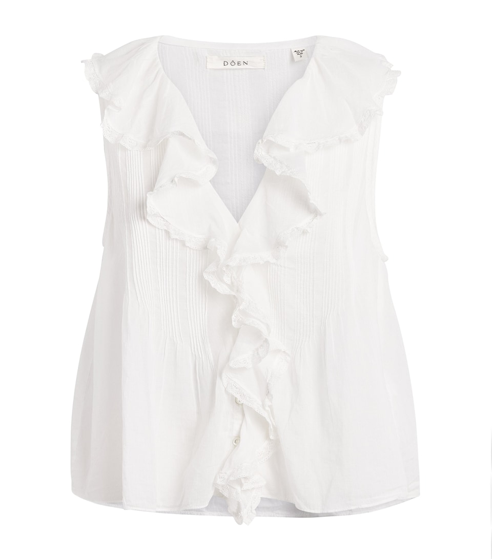 DÔEN Womens Organic Cotton Hilda Ruffle Top Salt