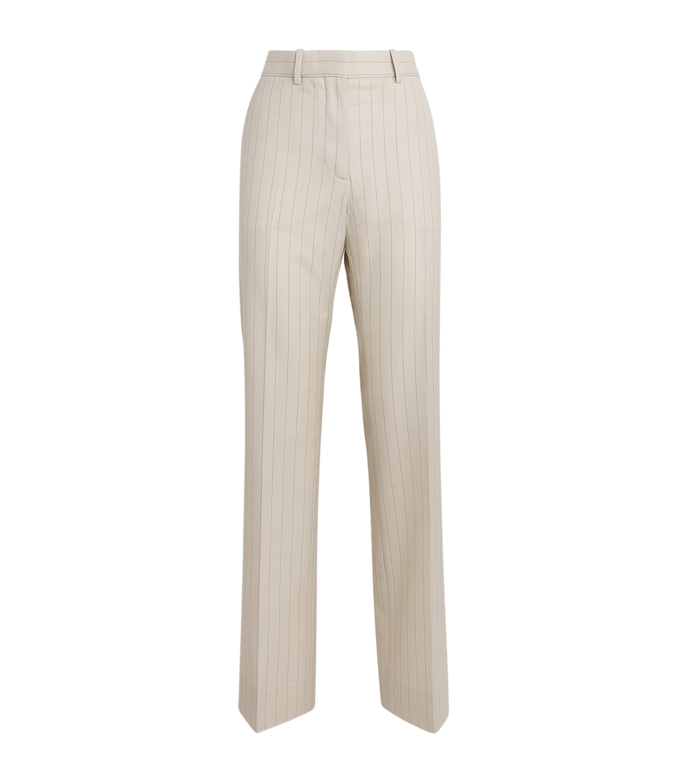 Acne Studios Womens Wool Pinstripe Straight Trousers Cream Beige