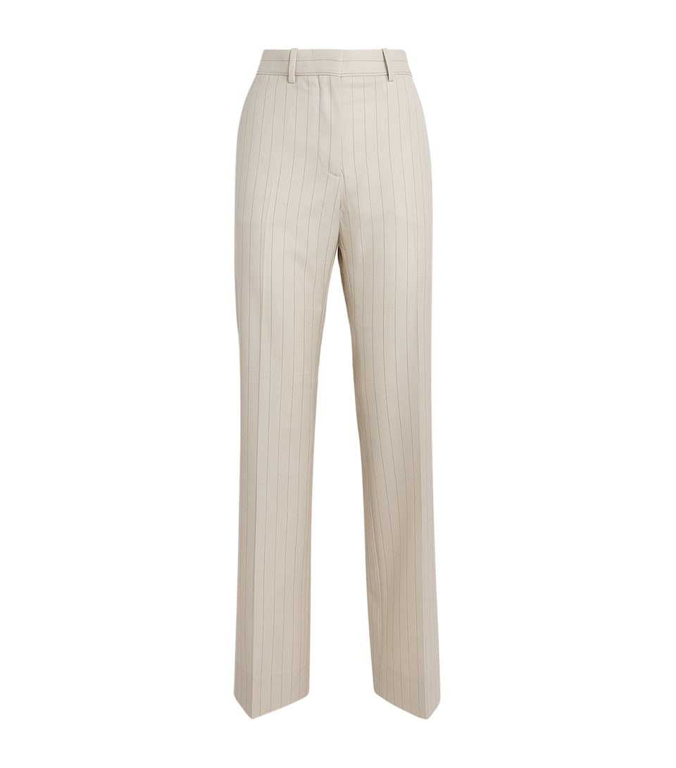 Acne Studios Womens Wool Pinstripe Straight Trousers Cream Beige