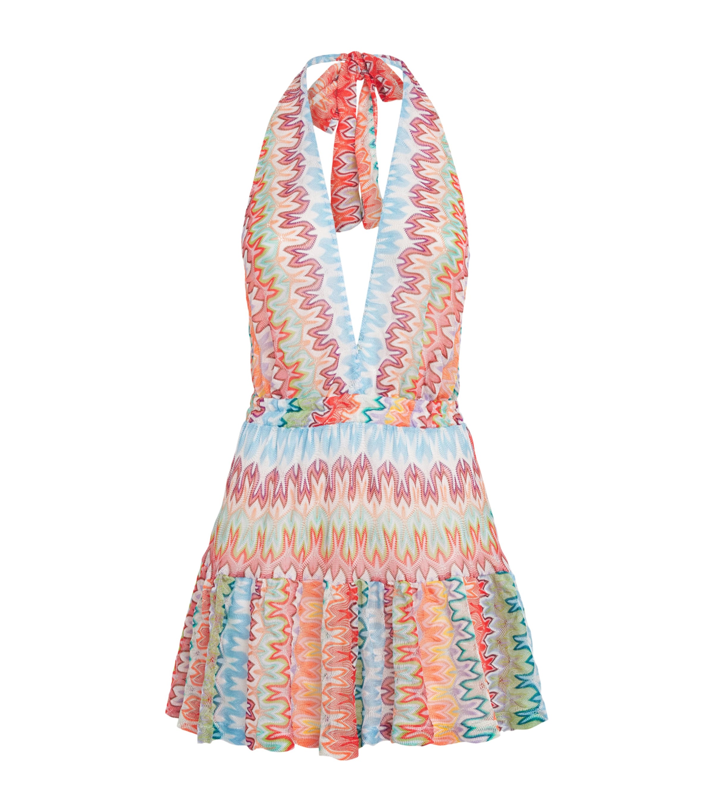 Plunge-Neck Zigzag Mini Dress