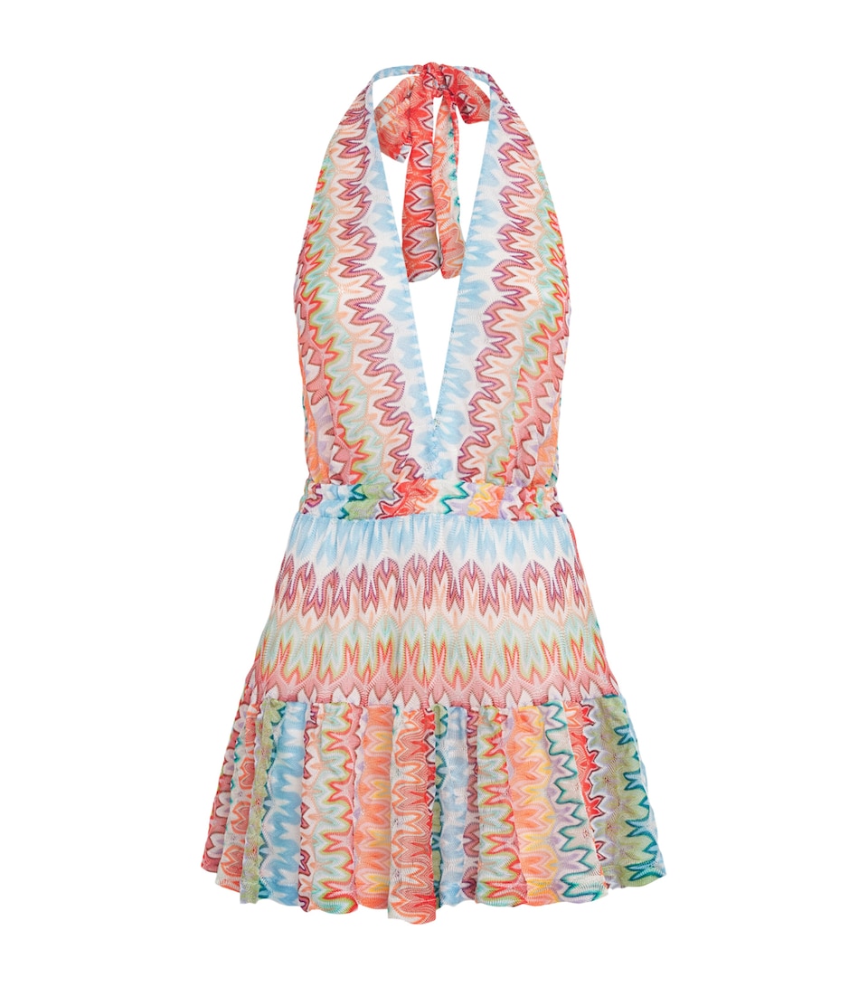 Plunge-Neck Zigzag Mini Dress