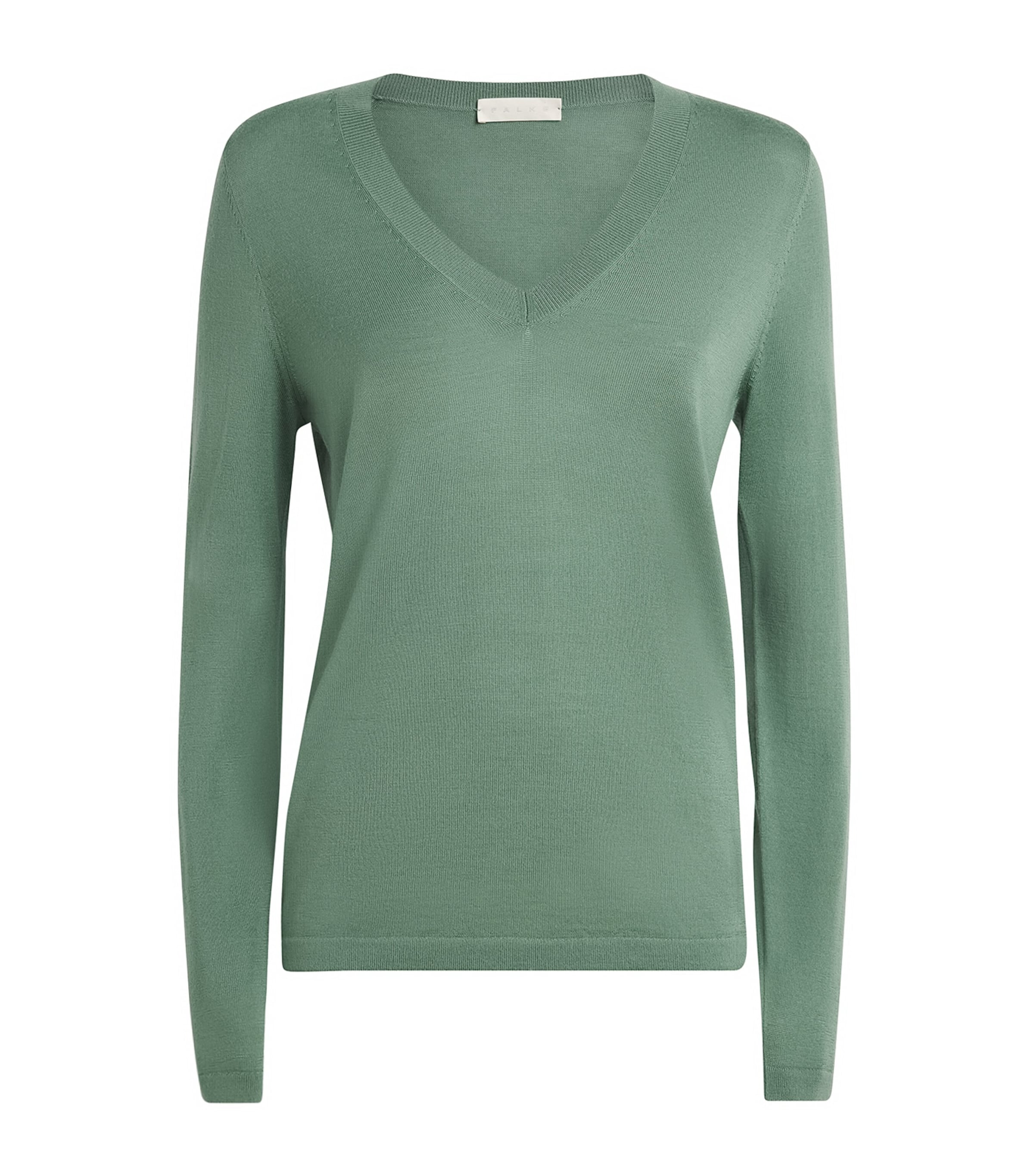 Falke Womens Merino Wool V-Neck Sweater Sea Breeze