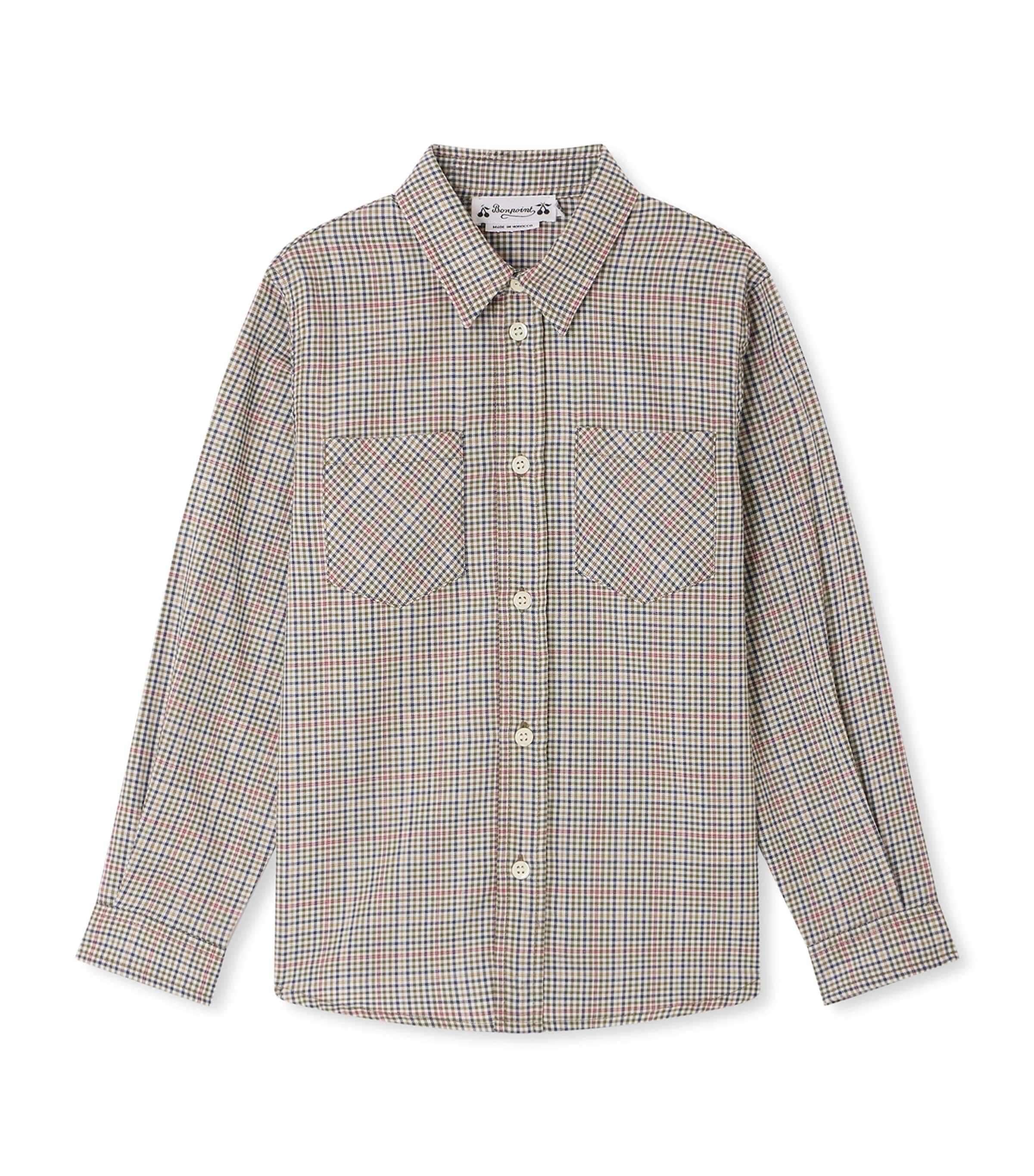 Bonpoint Cotton Gingham Shirt (4-8 Years) Ca Kaki Fonce