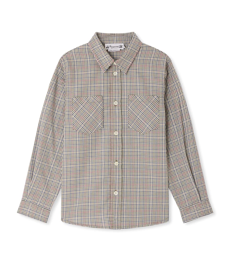Bonpoint Cotton Gingham Shirt (4-8 Years) Ca Kaki Fonce