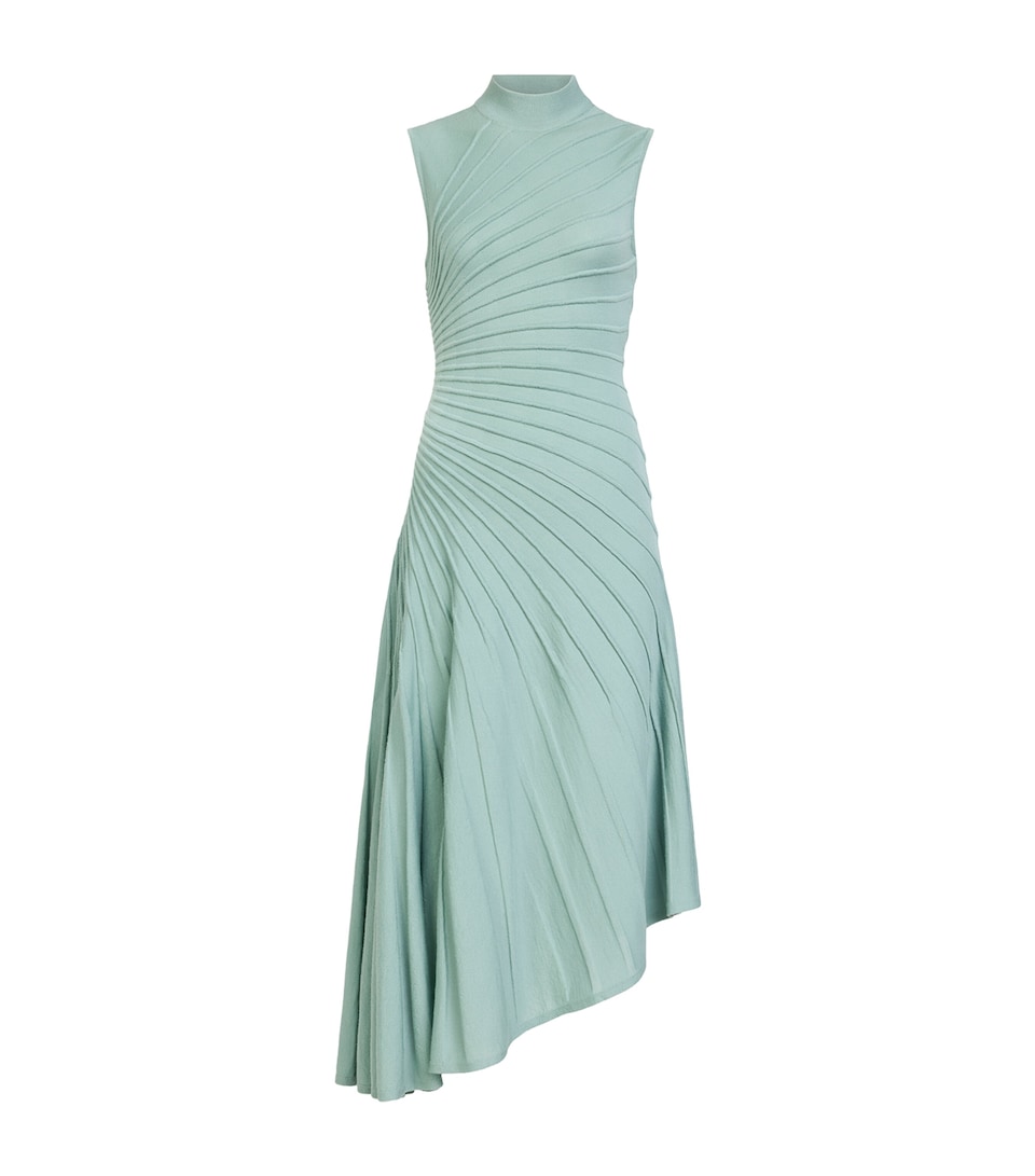 Alaïa Womens Wool Asymmetric Maxi Dress Eucalyptus Green