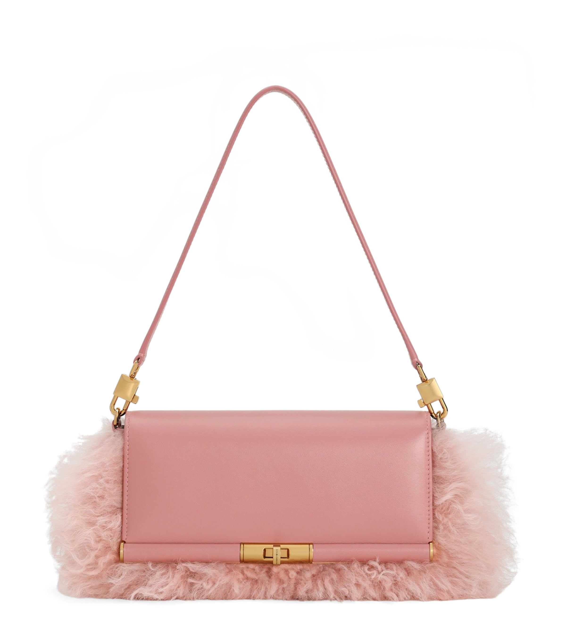 Dolce&Gabbana Shearling-Trim Marlene Shoulder Bag Pink/pink