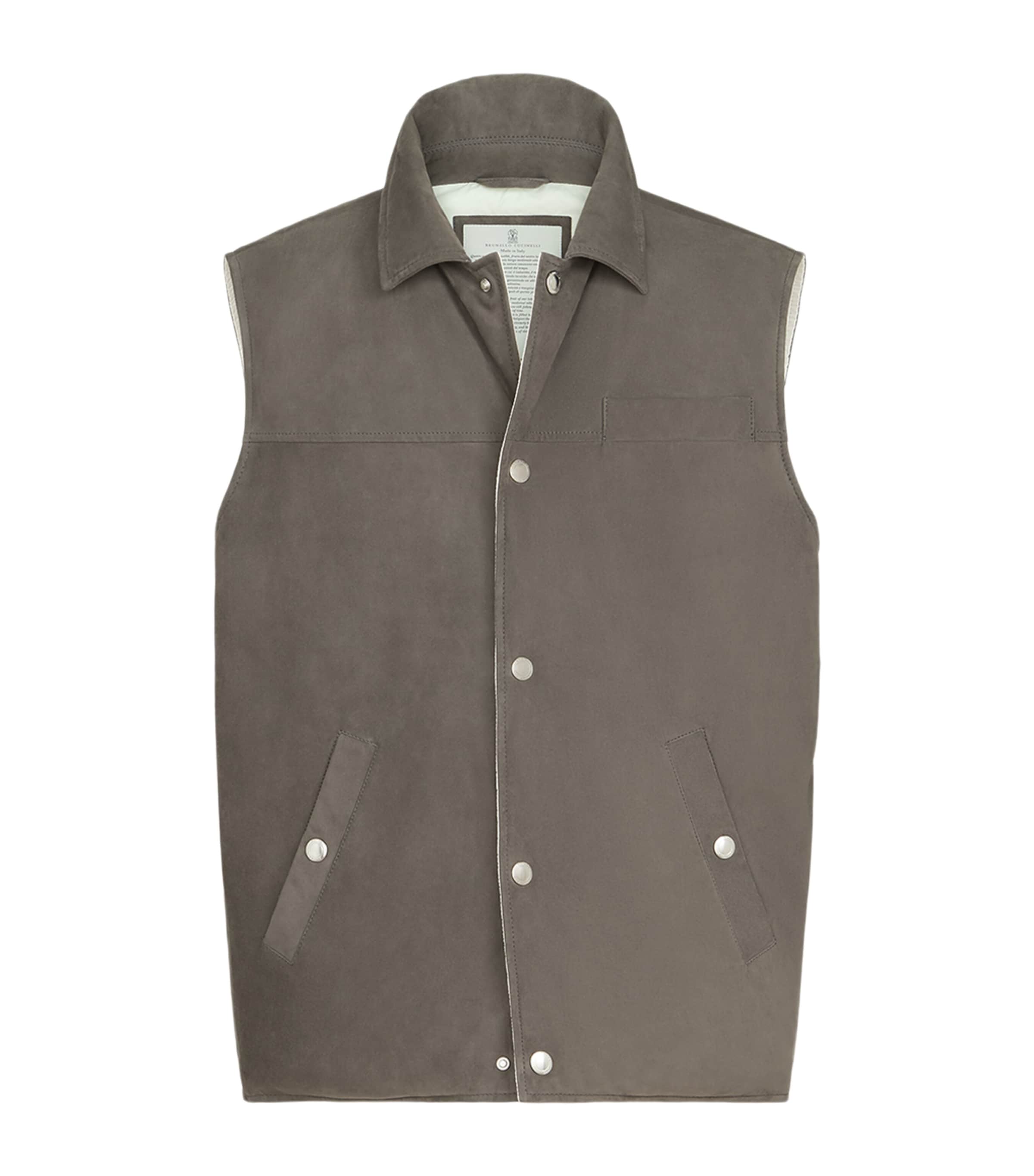 Brunello Cucinelli Mens Down Leather Gilet