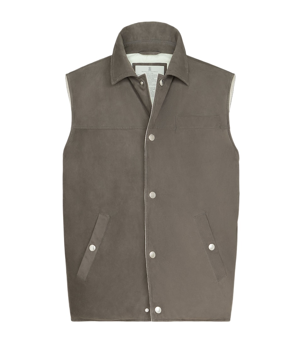 Brunello Cucinelli Mens Down Leather Gilet