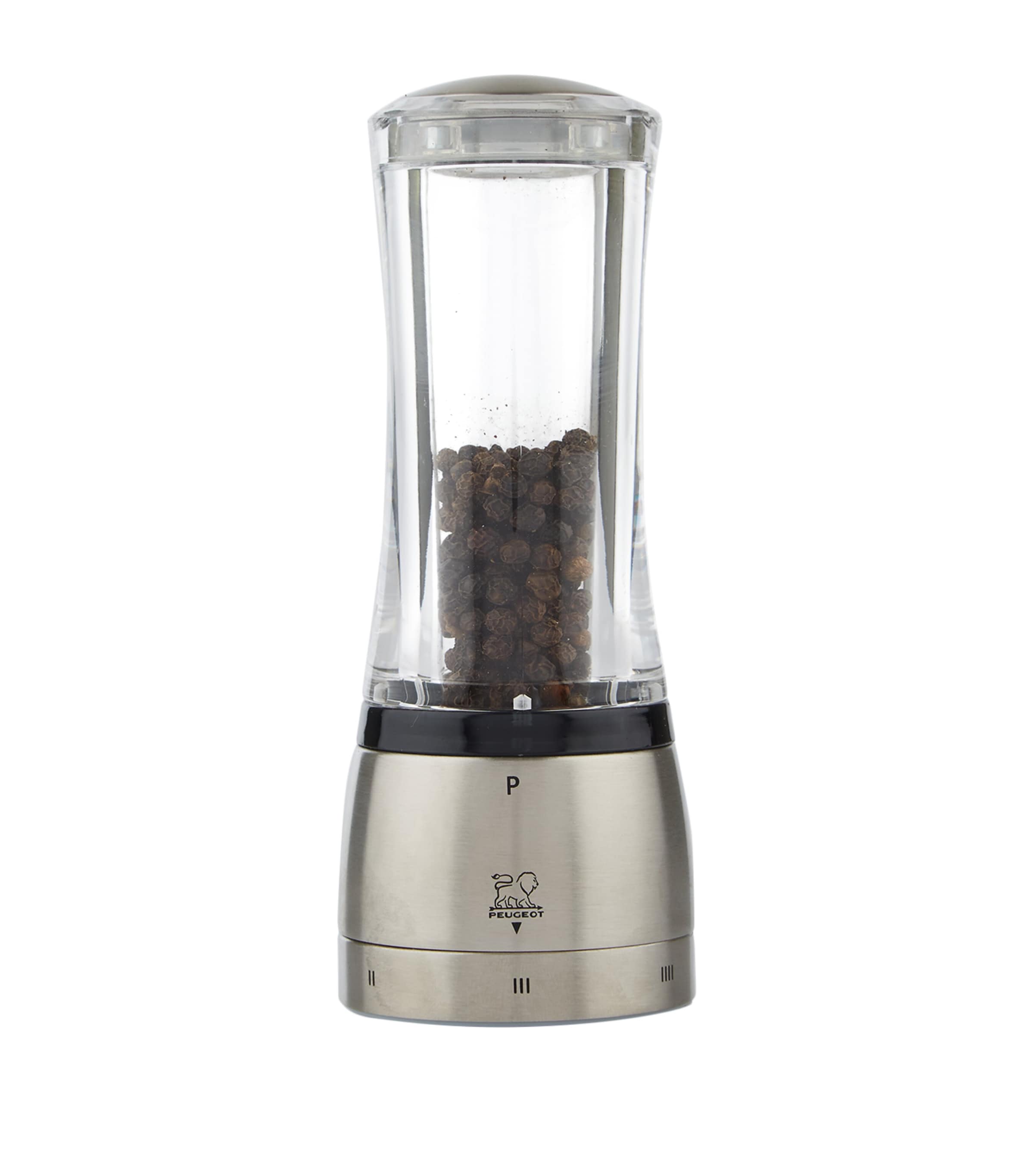 Peugeot Stainless Steel and Acrylic Daman U'Select Pepper Mill (16cm) Silver