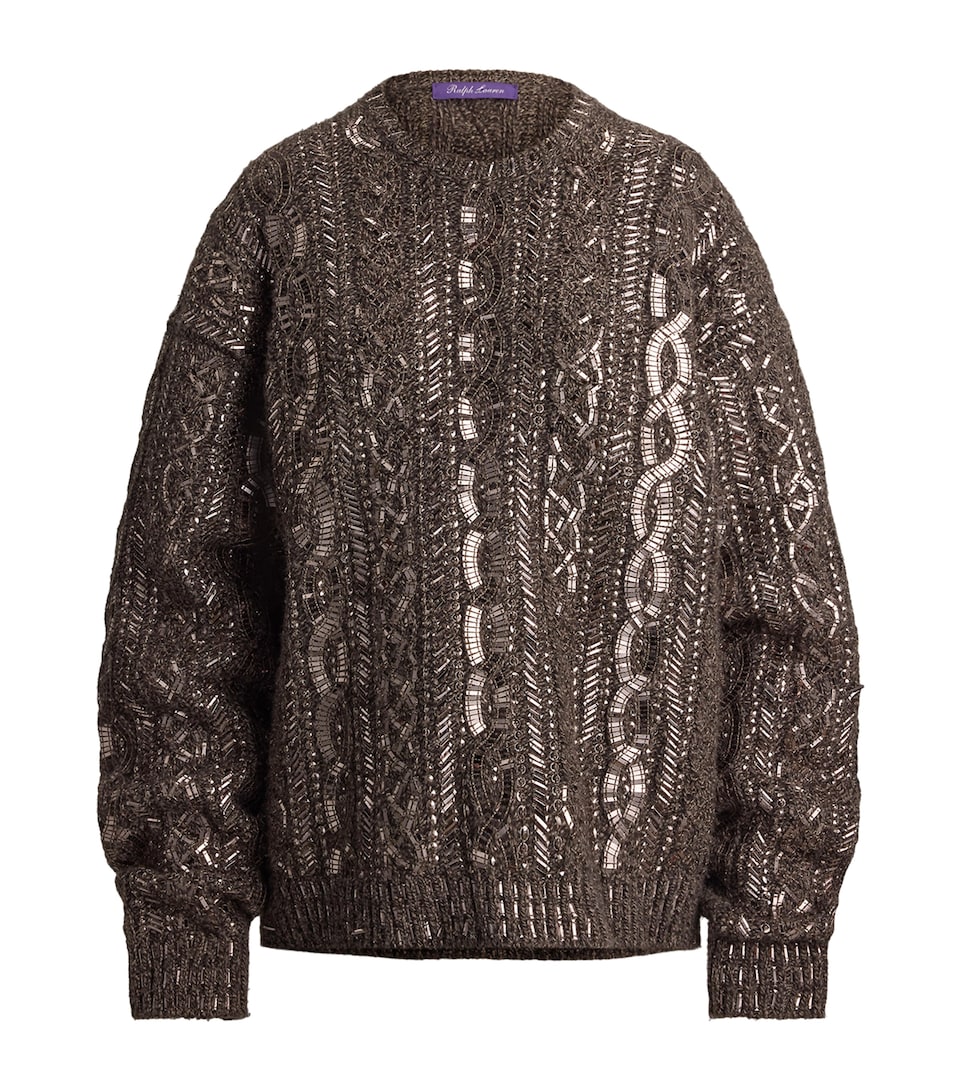 Ralph Lauren Collection Womens Wool-Cashmere Embellished Sweater Tarnished Silver