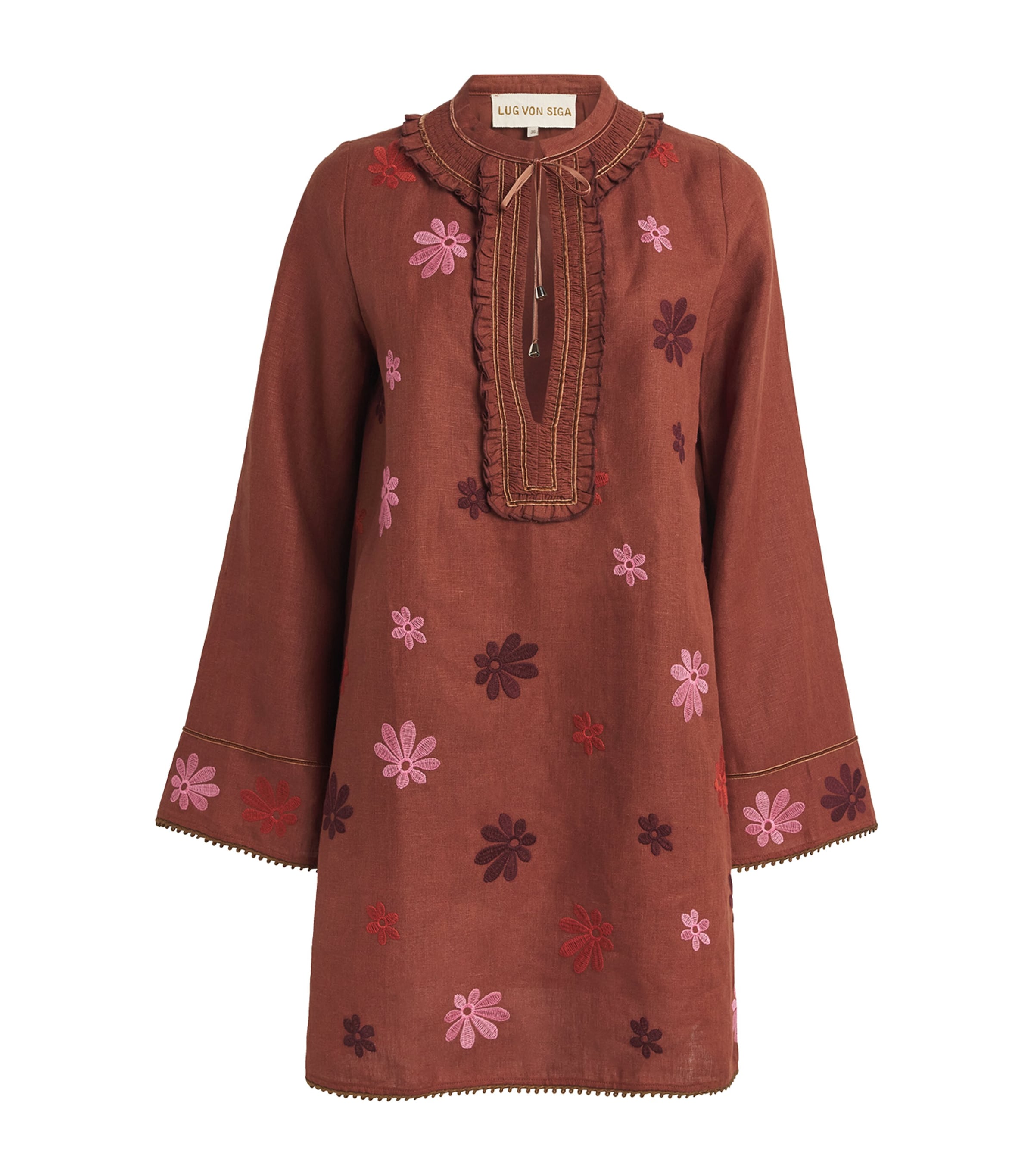 LUG VON SIGA Womens Linen Tess Mini Dress Terracotta