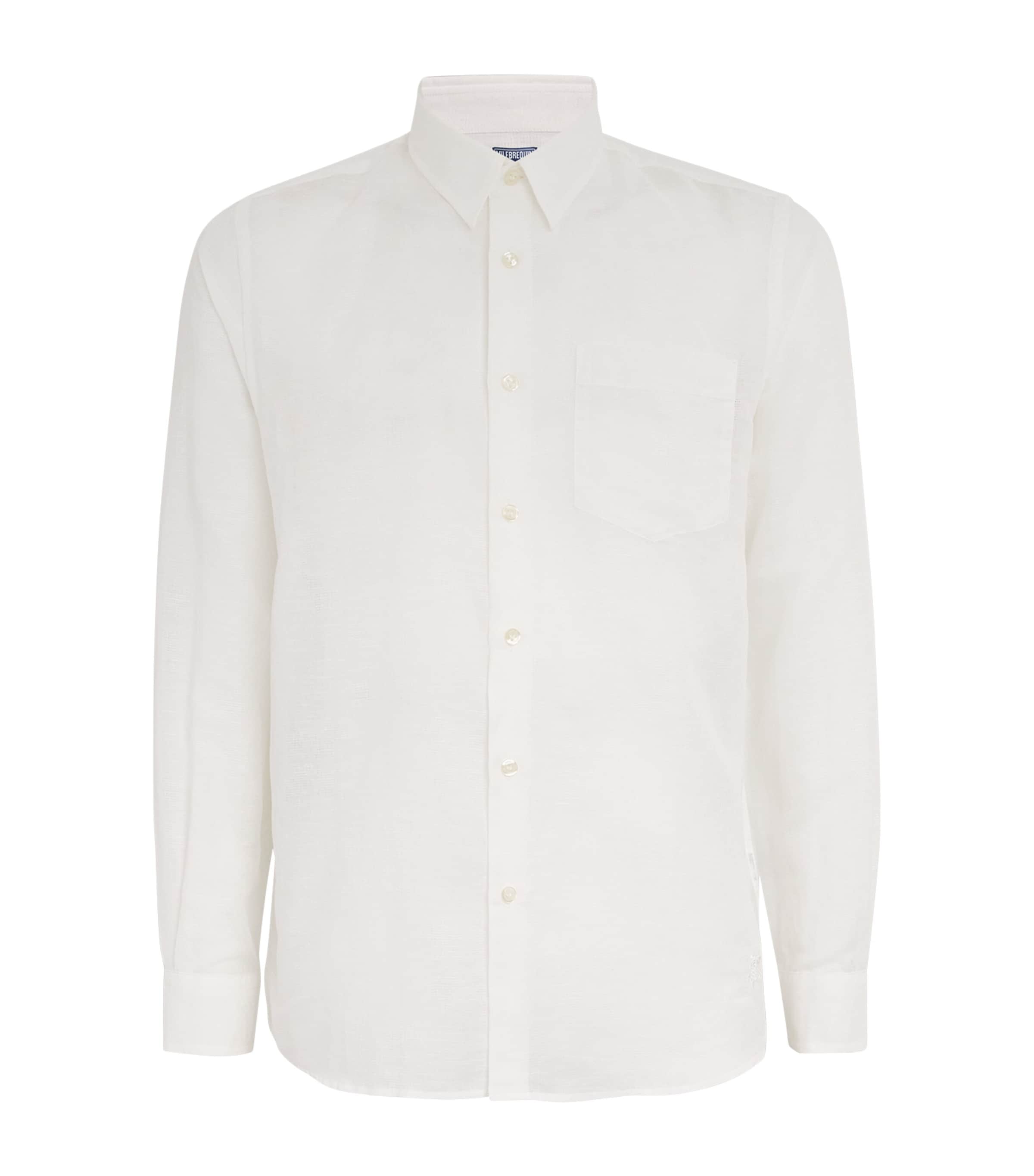 Vilebrequin Mens Cotton-Linen Embroidered Caroubis Shirt White