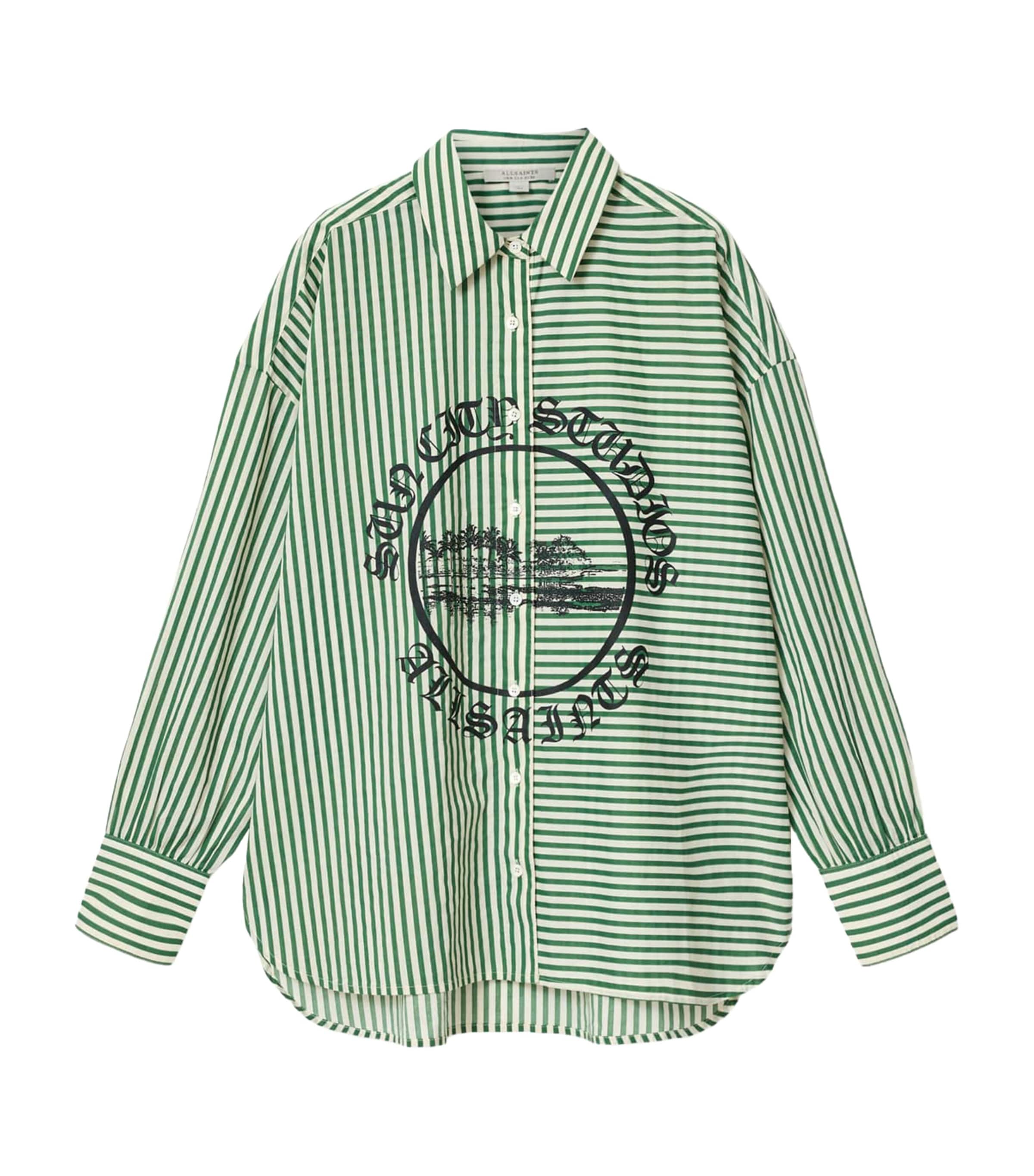 AllSaints Womens Organic Cotton Adrianne Shirt Apple Green/white