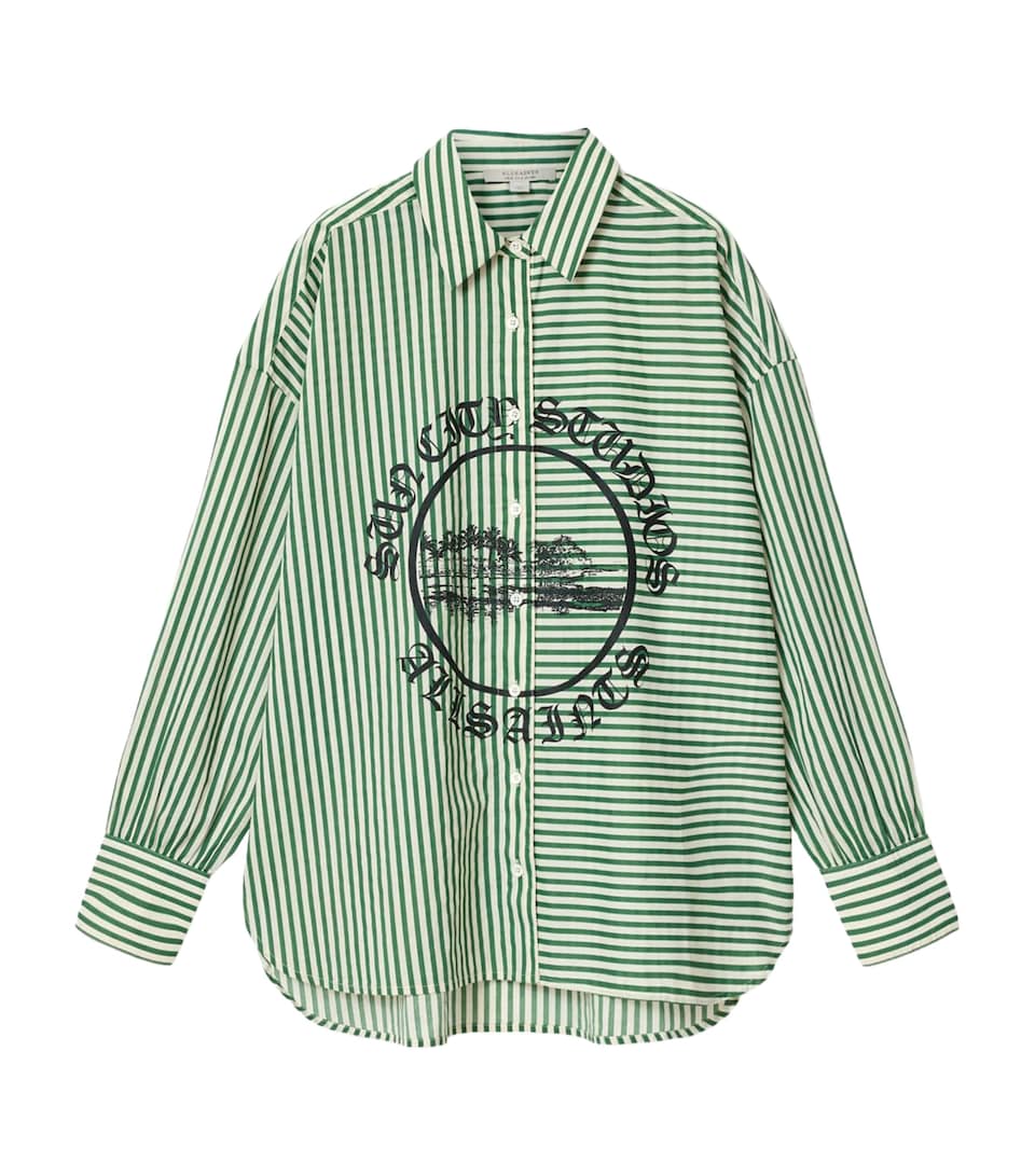 AllSaints Womens Organic Cotton Adrianne Shirt Apple Green/white