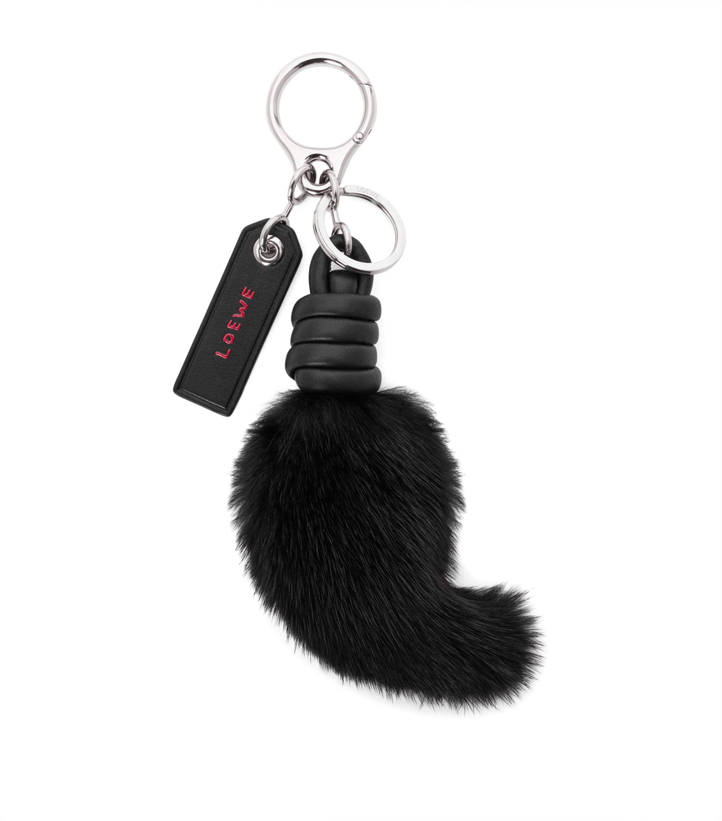 LOEWE Leather-Fur Lion Tail Key Charm Black
