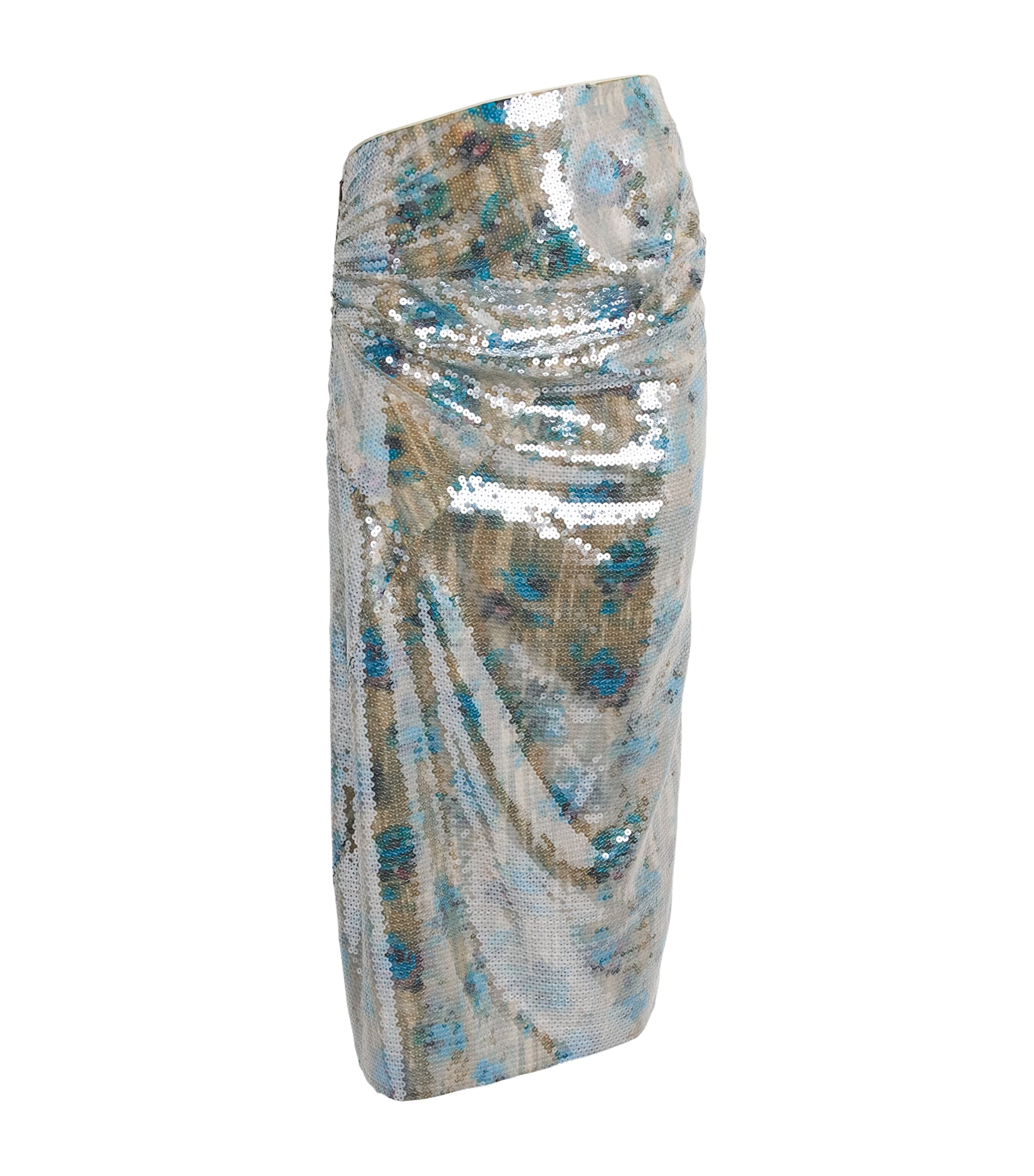Tory Burch Womens Sequin Midi Skirt Blue Roses