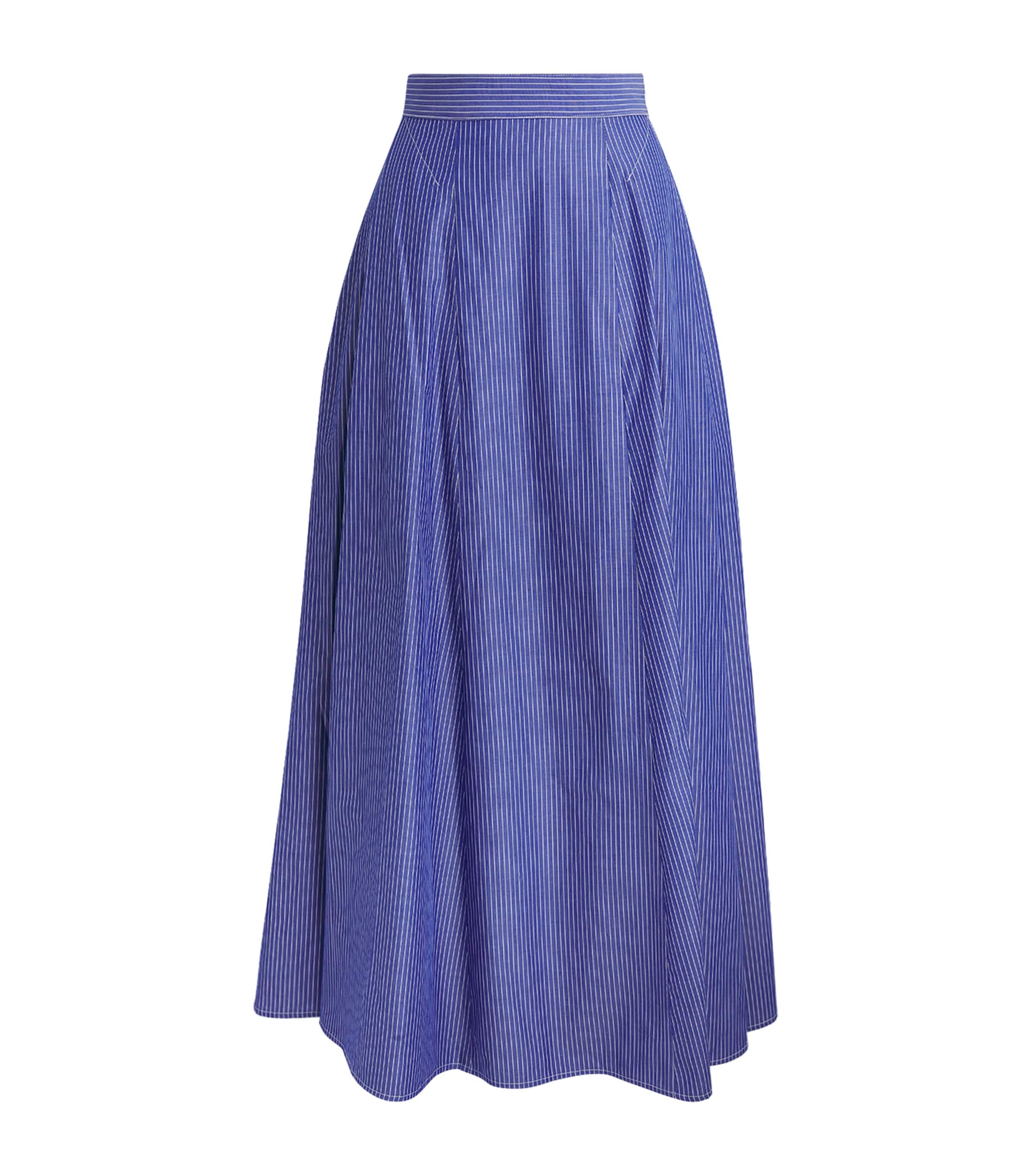Palmer//Harding Womens Cotton Poplin Resilient Midi Skirt Blu Blu Cttn Pn Strp