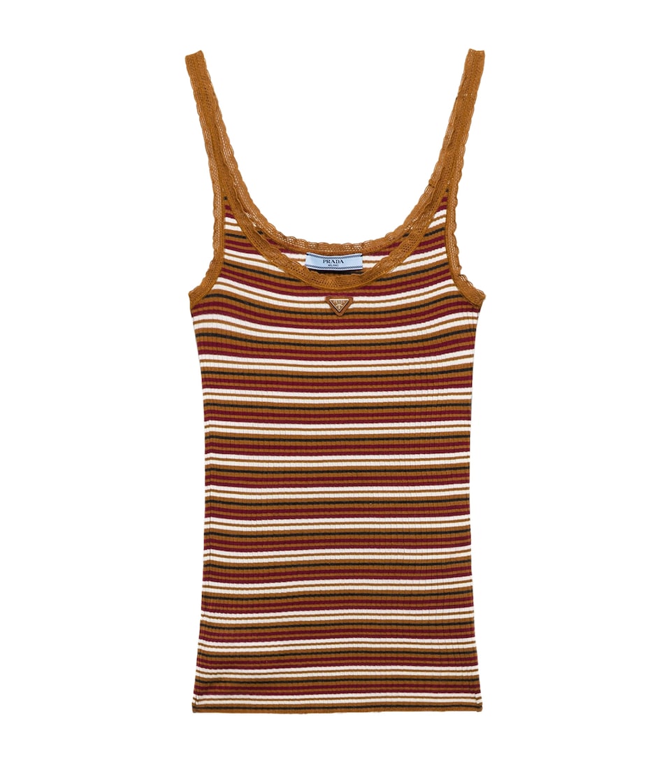Prada Womens Cotton Stripe Ribbed Tank Top Brown