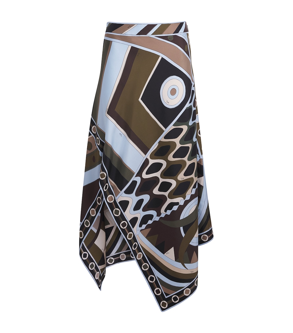 PUCCI Womens Silk Vivara Midi Skirt Khaki