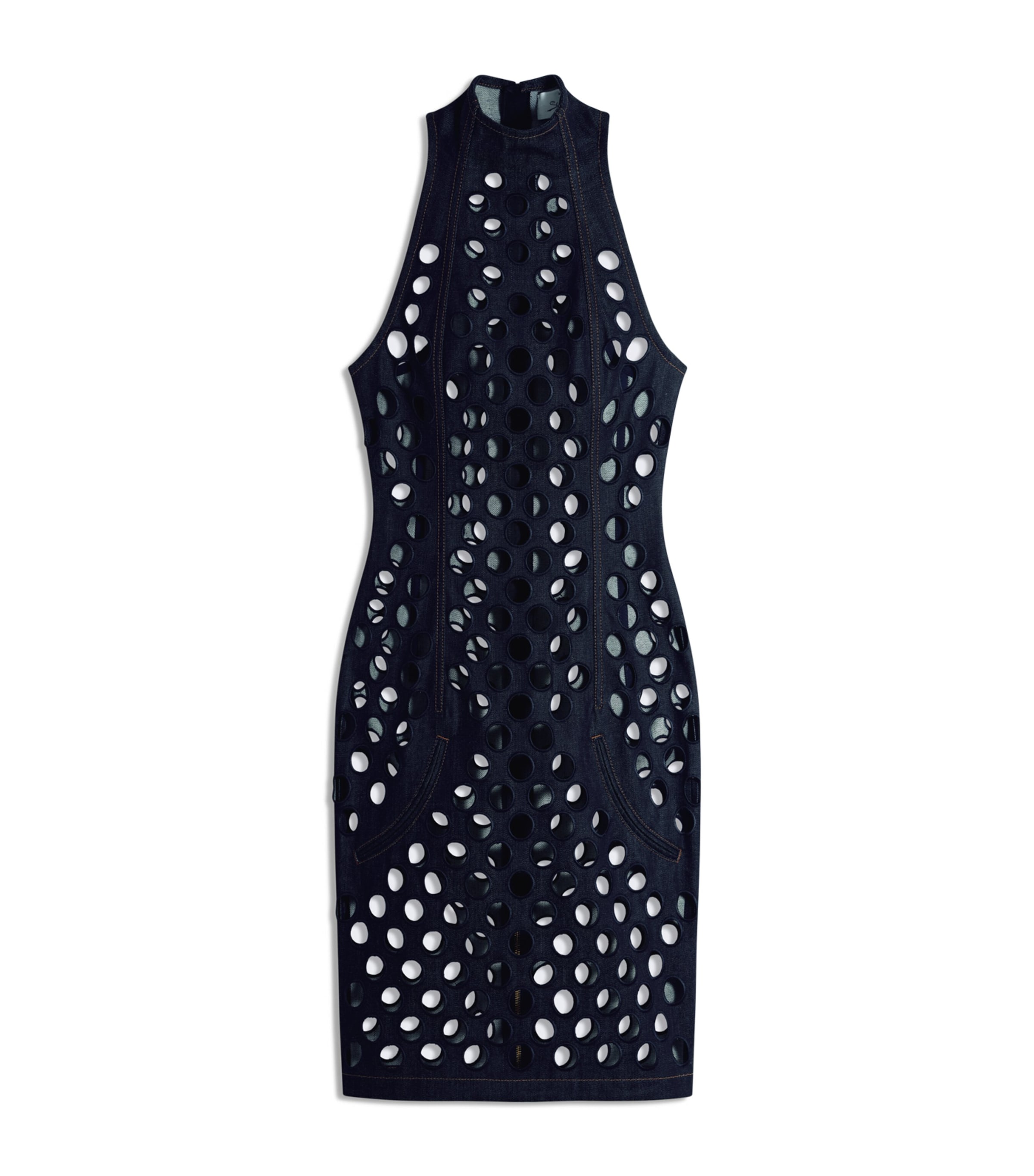 Schiaparelli Womens Denim Broderie Anglaise Dress Blue