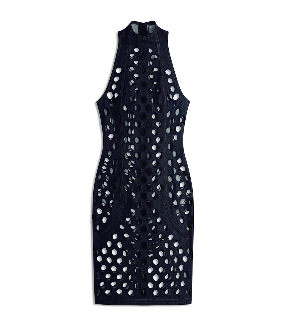 Schiaparelli Womens Denim Broderie Anglaise Dress Blue
