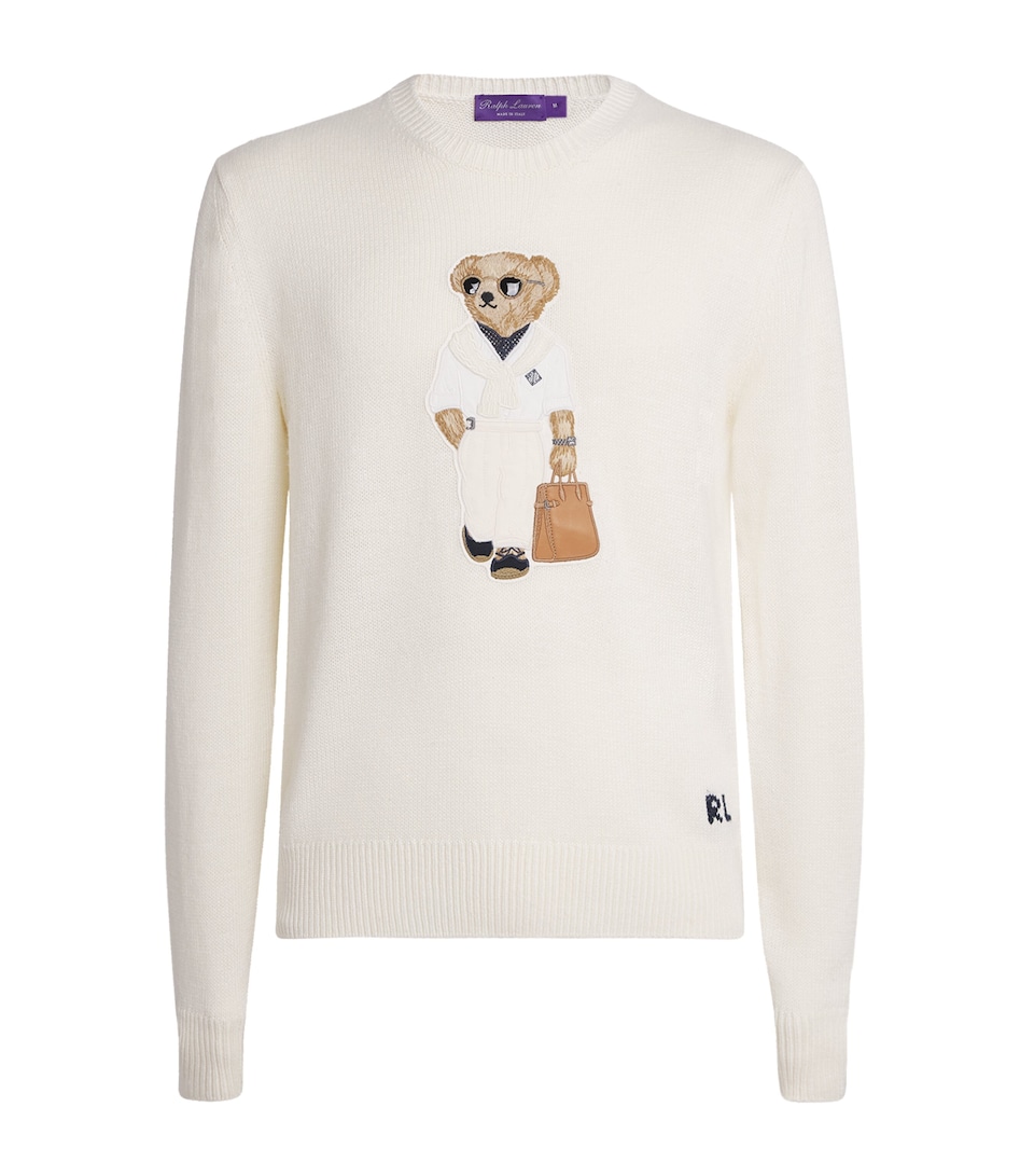 Ralph Lauren Purple Label Mens Silk-Linen Polo Bear Sweater Classic Cream