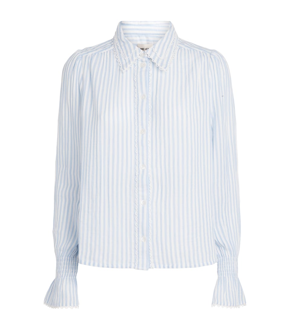 ME+EM Womens Cotton Stripe Blouse Blue/soft White