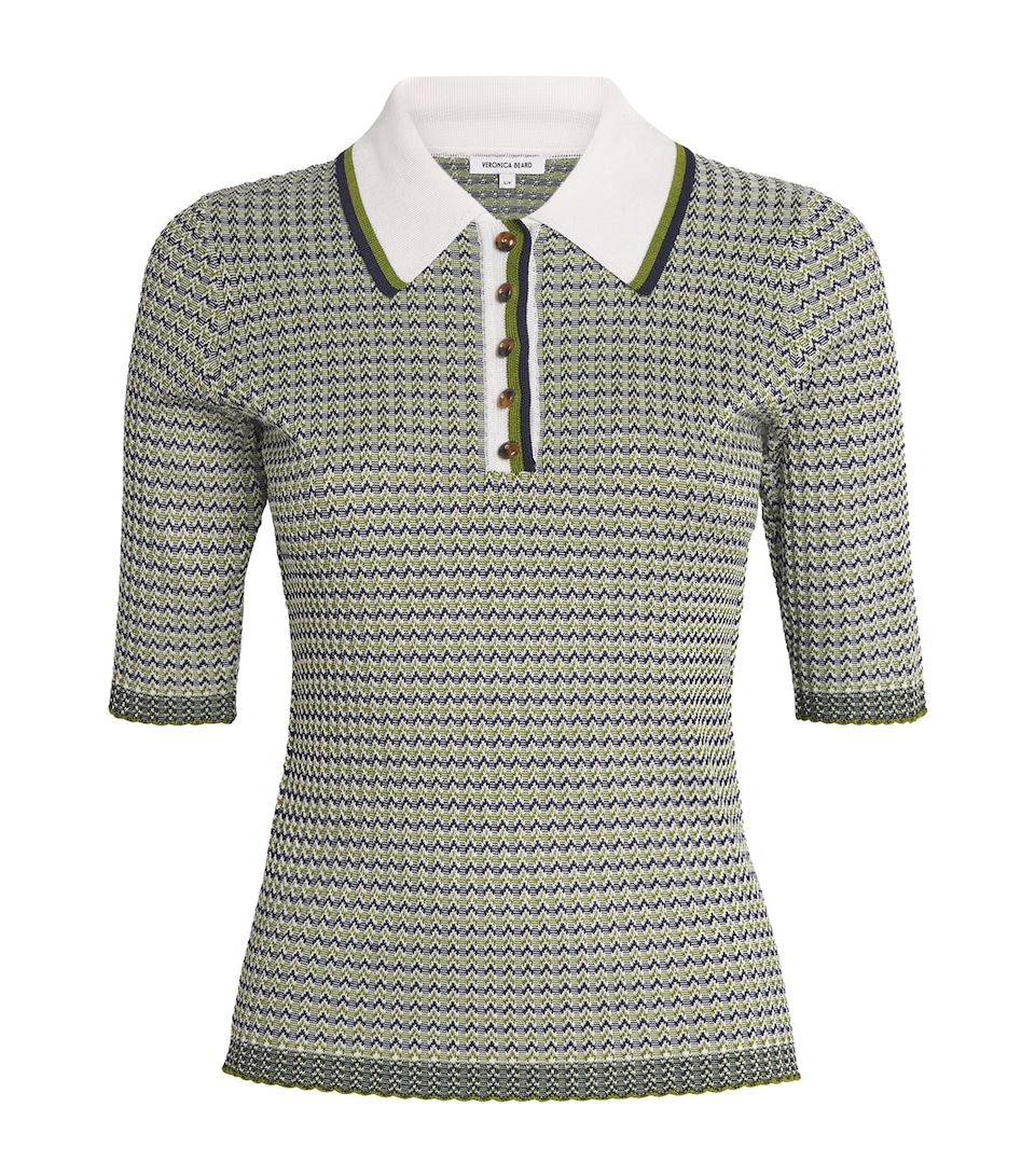 Veronica Beard Womens Knitted Geometric Soza Polo Shirt Nvy/cact/o Wht
