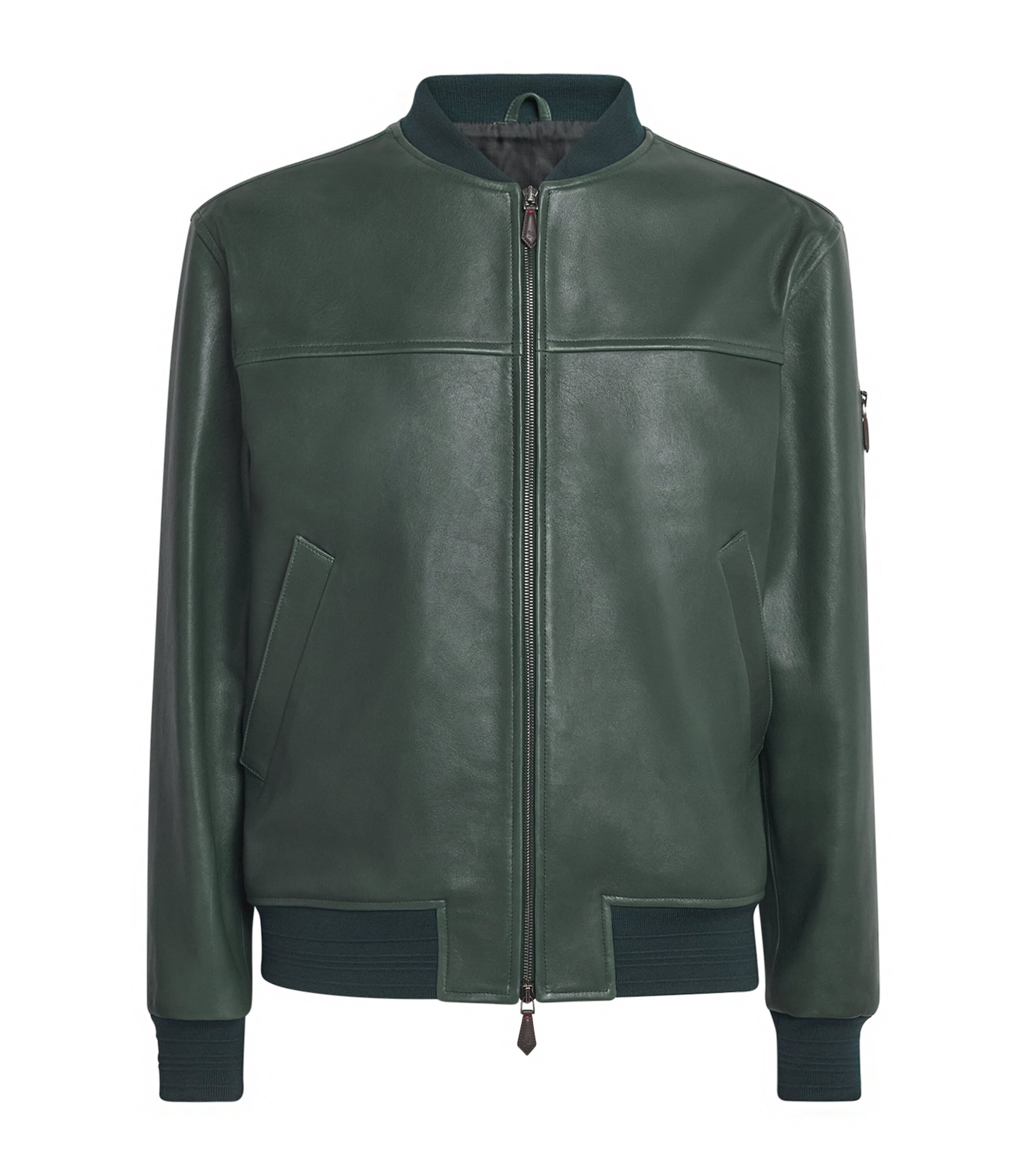 Isaia Mens Lambskin Varsity Bomber Jacket