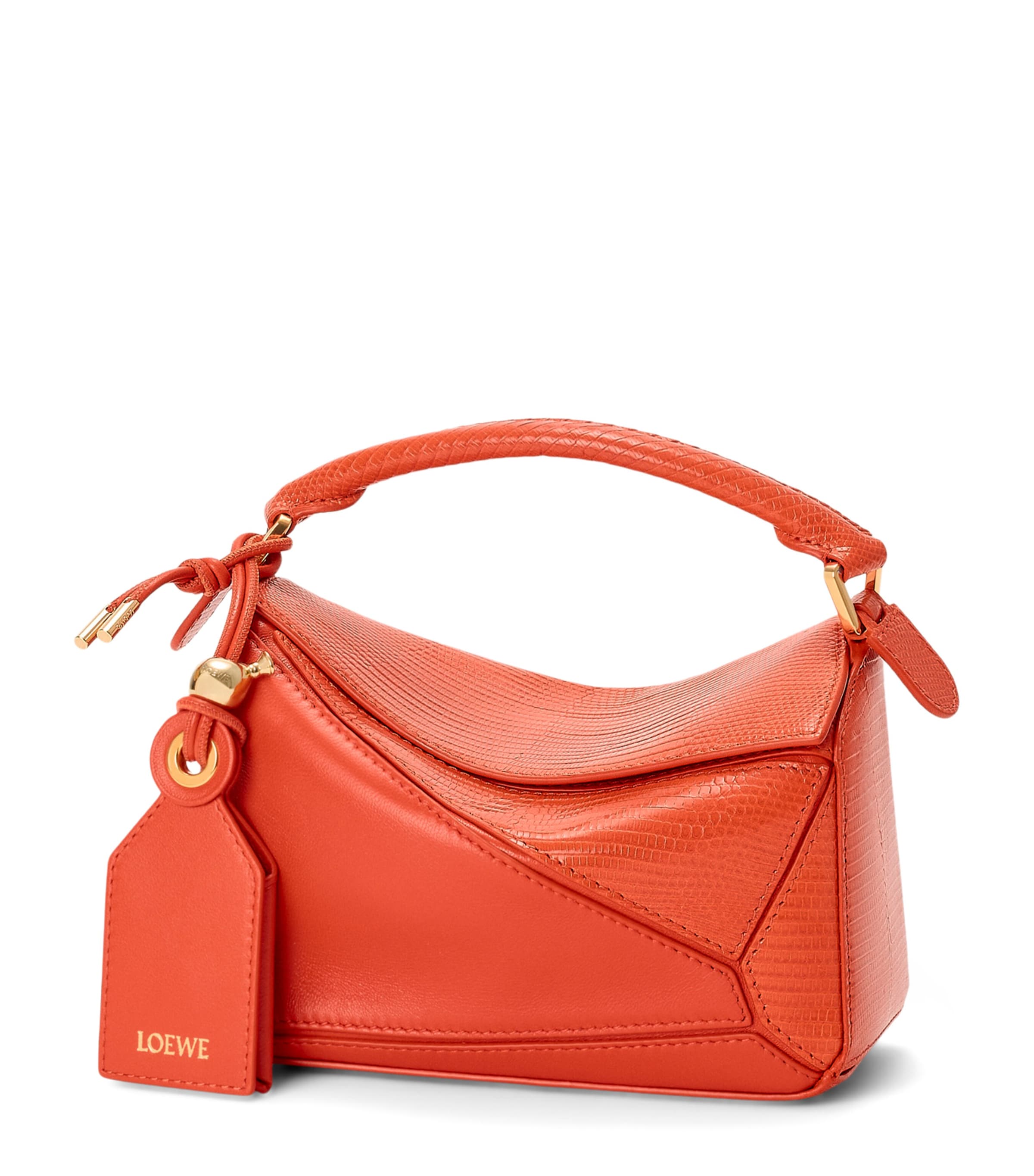 LOEWE Mini Lizzard Skin Featherlight Puzzle Top-Handle Bag Deep Saffron