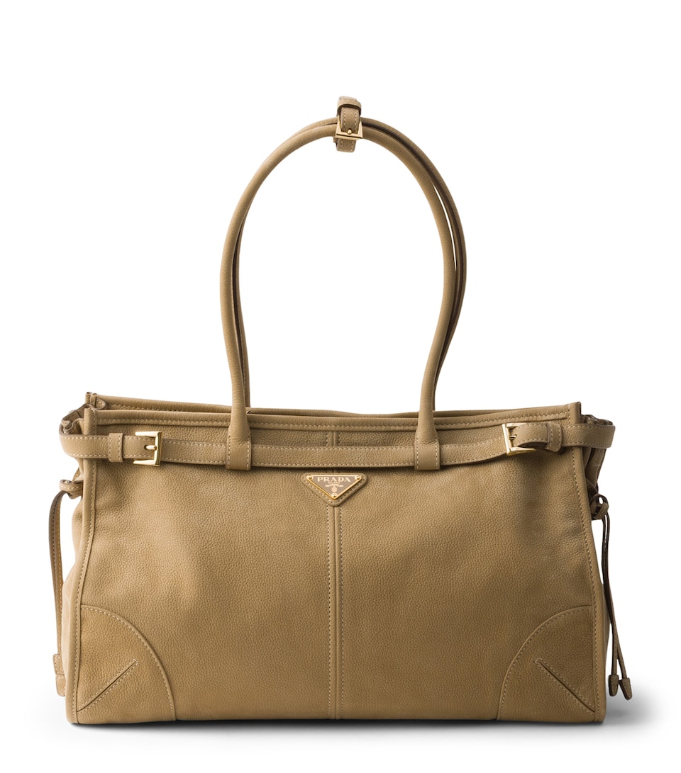 Prada Large Nubuck Leather Bonnie Top-Handle Bag Neutral