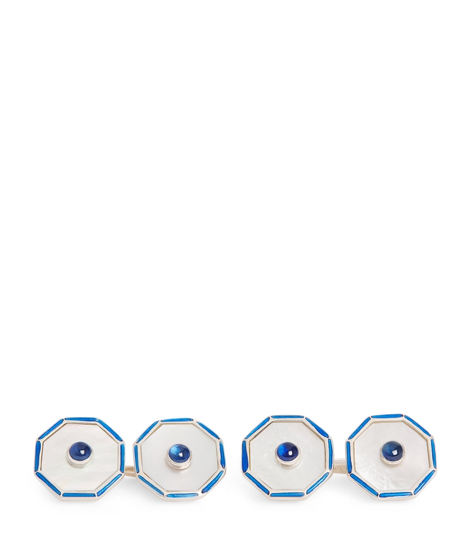 Sterling Silver, Mother-Of-Pearl and Sapphire Cufflinks