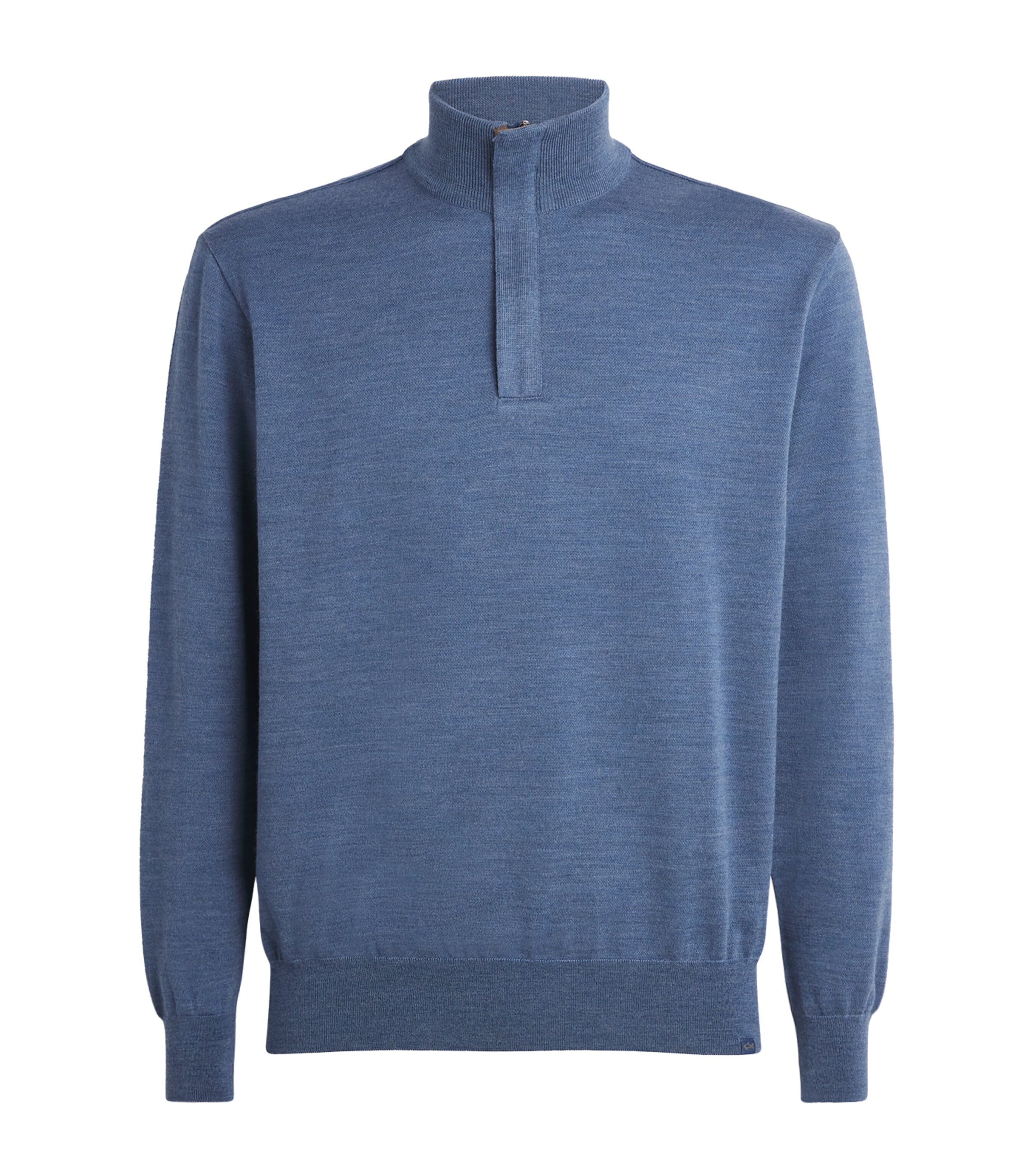 Paul & Shark Mens Virgin Wool Quarter-Zip Sweater Cadet Blue