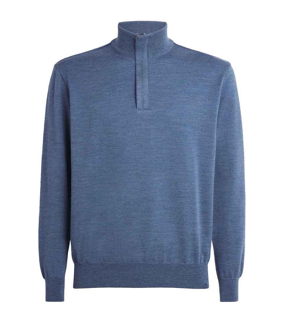 Paul & Shark Mens Virgin Wool Quarter-Zip Sweater Cadet Blue