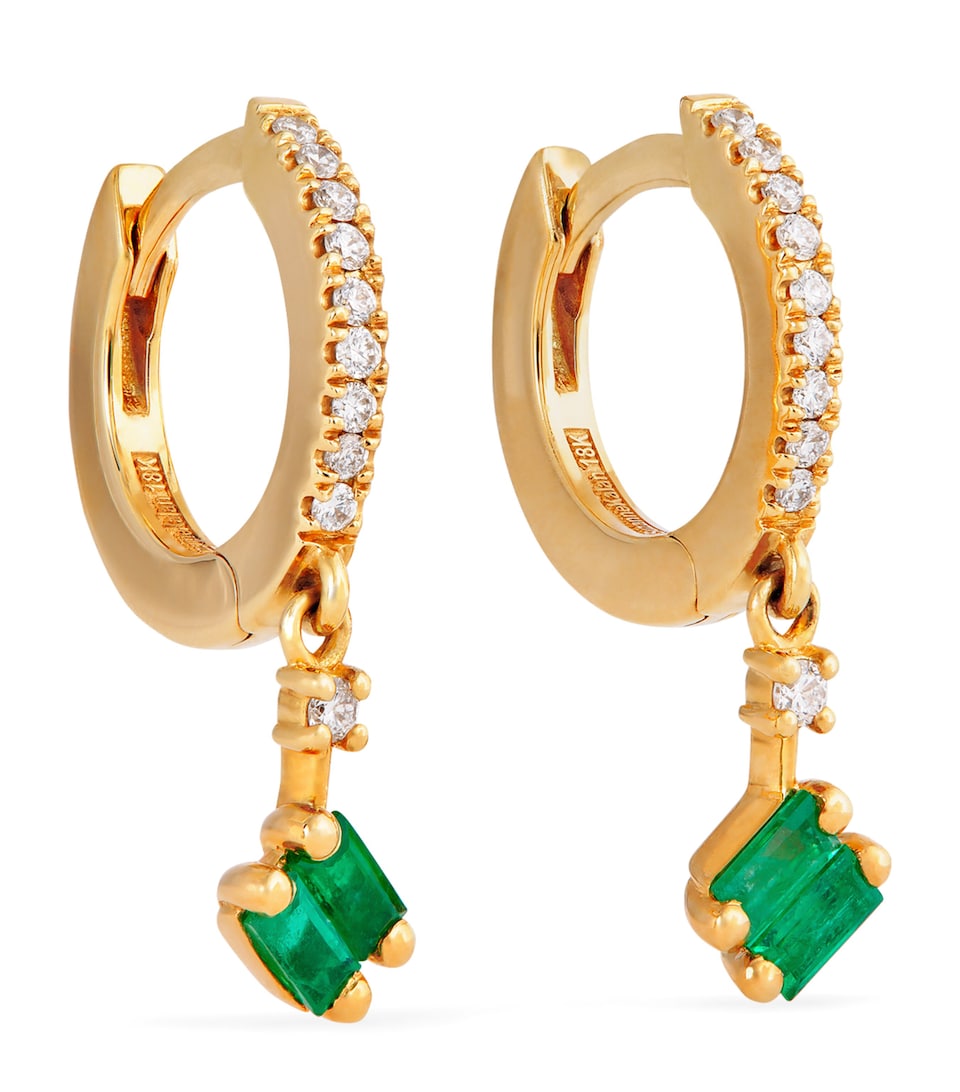 Yellow Gold, White Diamond and Emerald Bold Drop Earrings