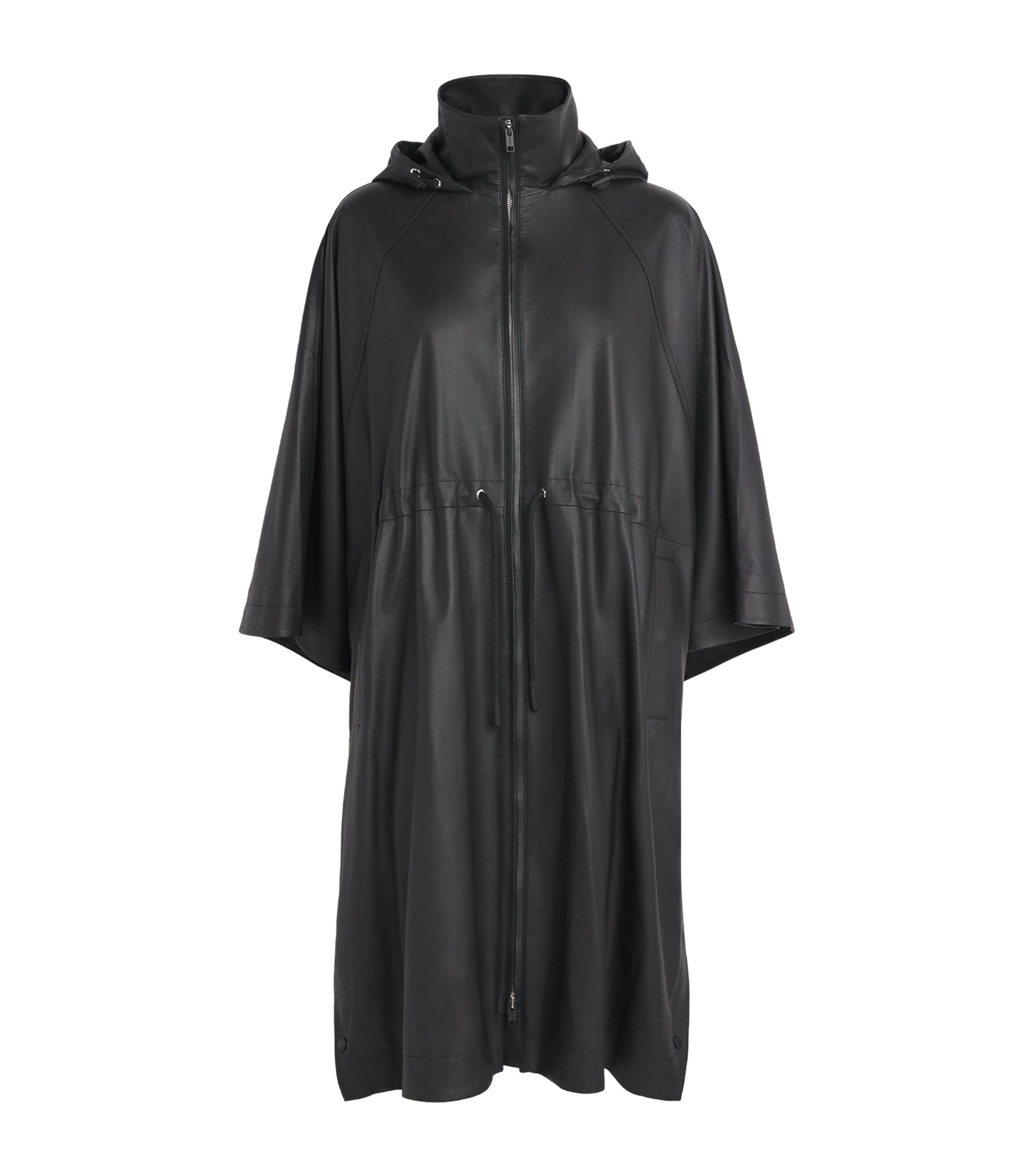 Yves Salomon Womens Lambskin Waterproof Hooded Cape Coat