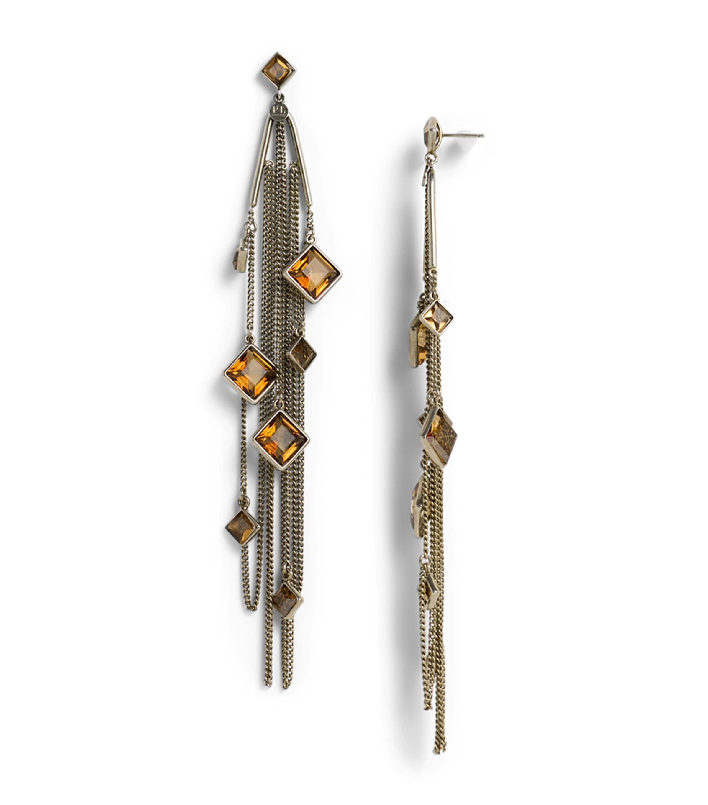 Ralph Lauren Collection Crystal Embellished Earrings Antique Silver
