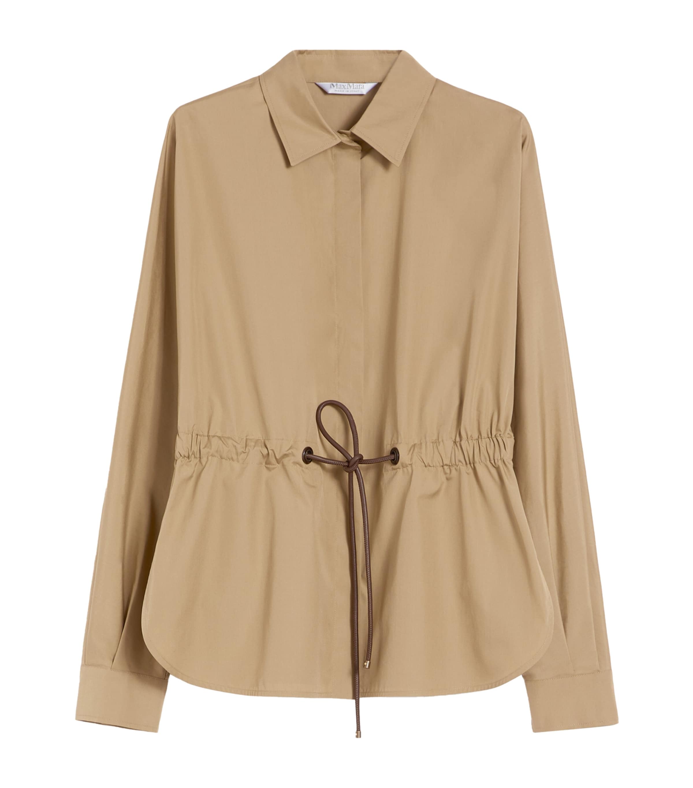 Max Mara Womens Cotton Poplin Drawstring Shirt Kaki