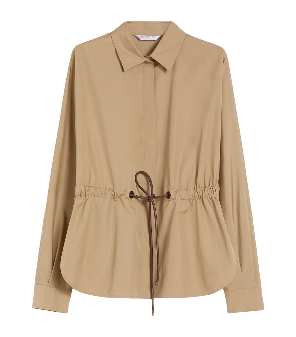 Max Mara Womens Cotton Poplin Drawstring Shirt Kaki