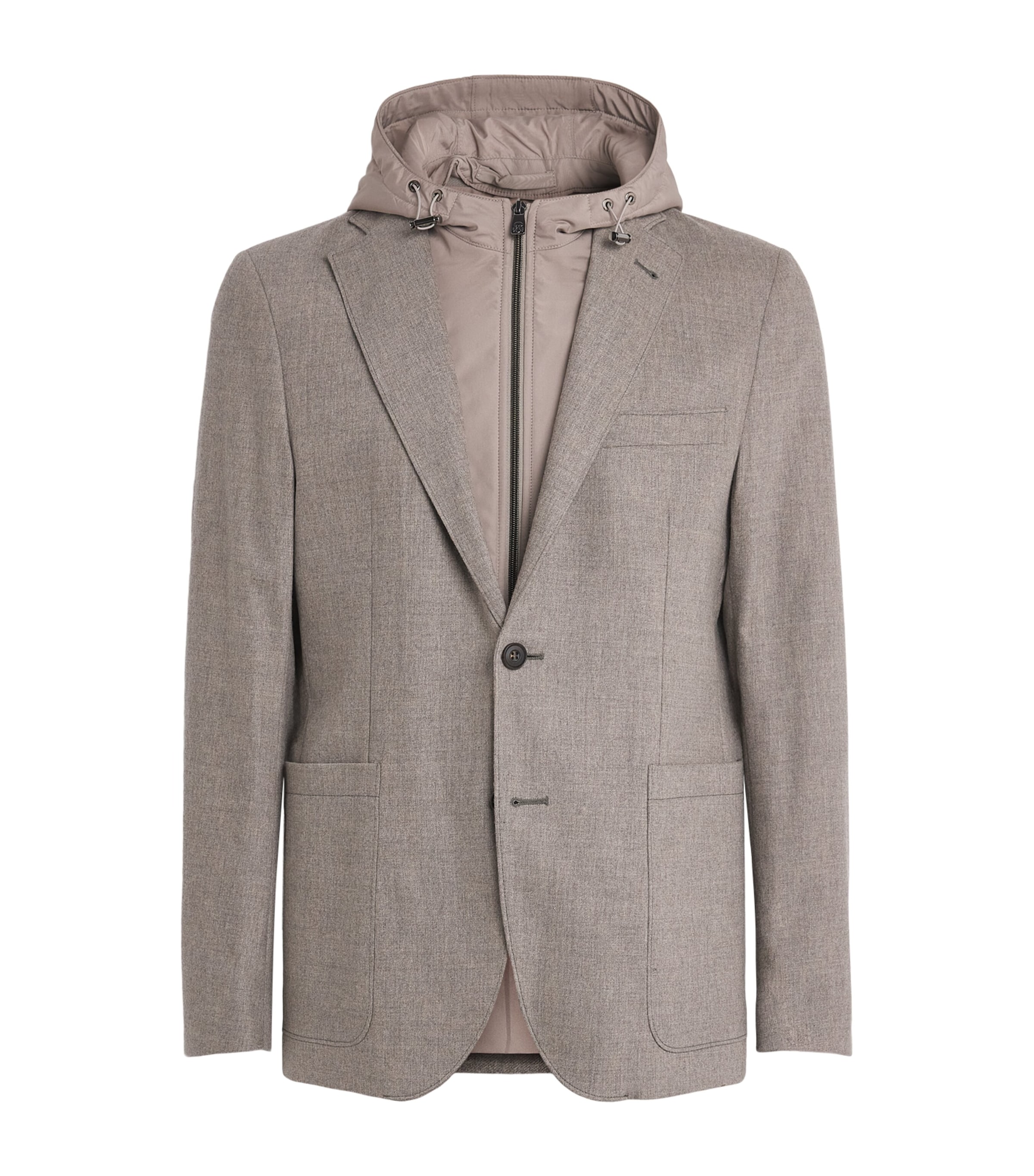 Corneliani Mens Virgin Wool-Cashmere Hooded Blazer Natural/beige
