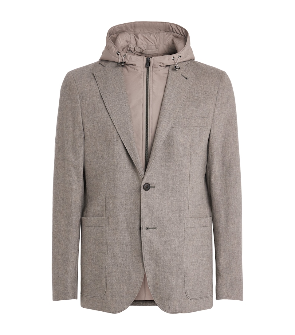 Corneliani Mens Virgin Wool-Cashmere Hooded Blazer Natural/beige