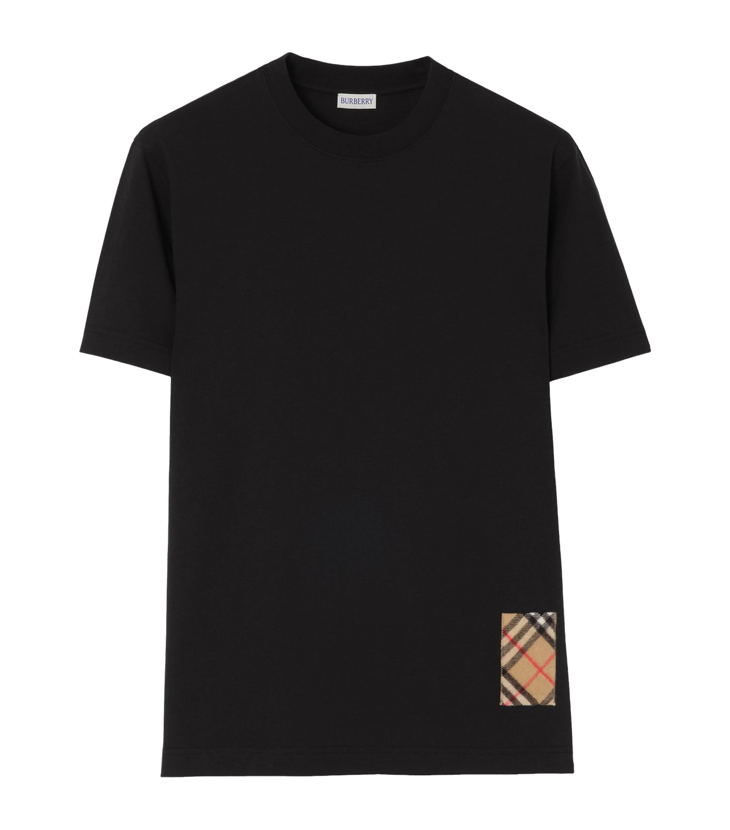 Burberry Mens Cotton Check-Patch T-Shirt Black