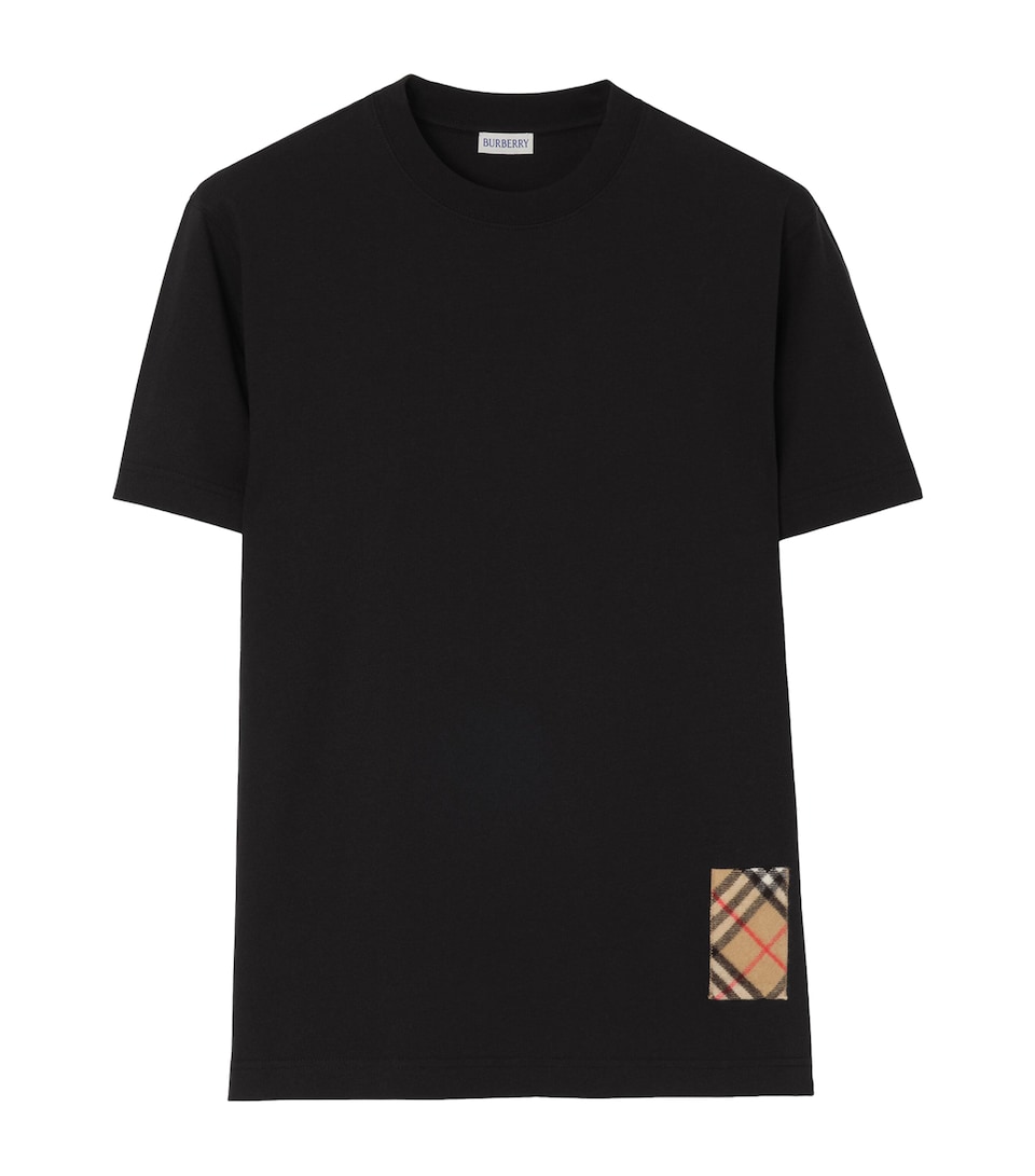 Burberry Mens Cotton Check-Patch T-Shirt Black