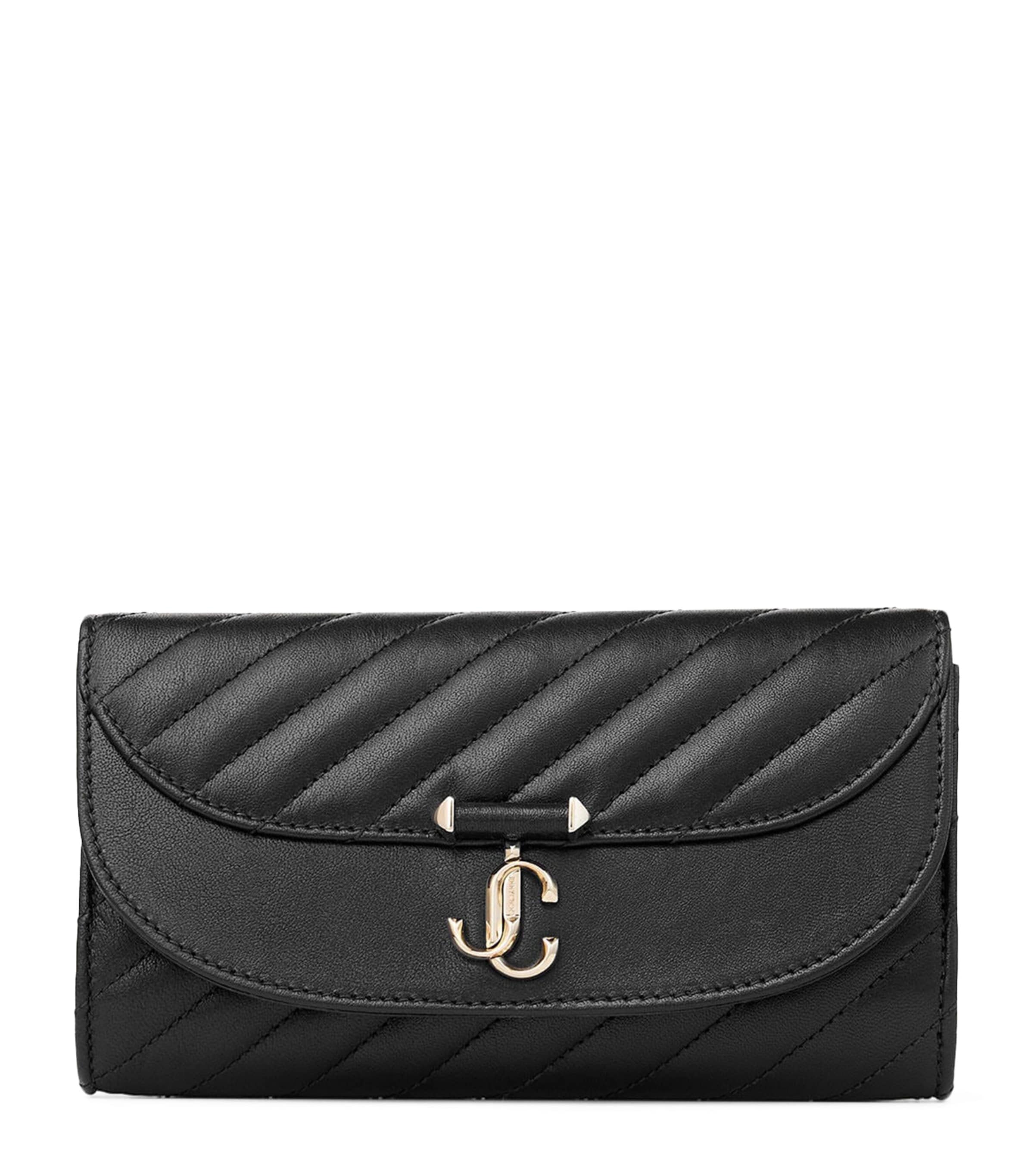 Jimmy Choo Quilted Leather Curve Chain Wallet Black/shiny Gold